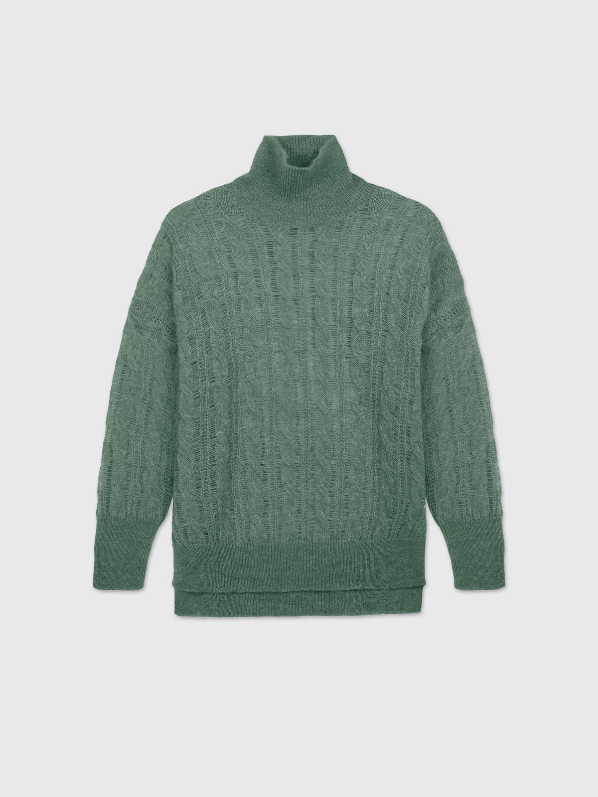 Talking Walls Holly Cables Turtleneck knit sweater fray green