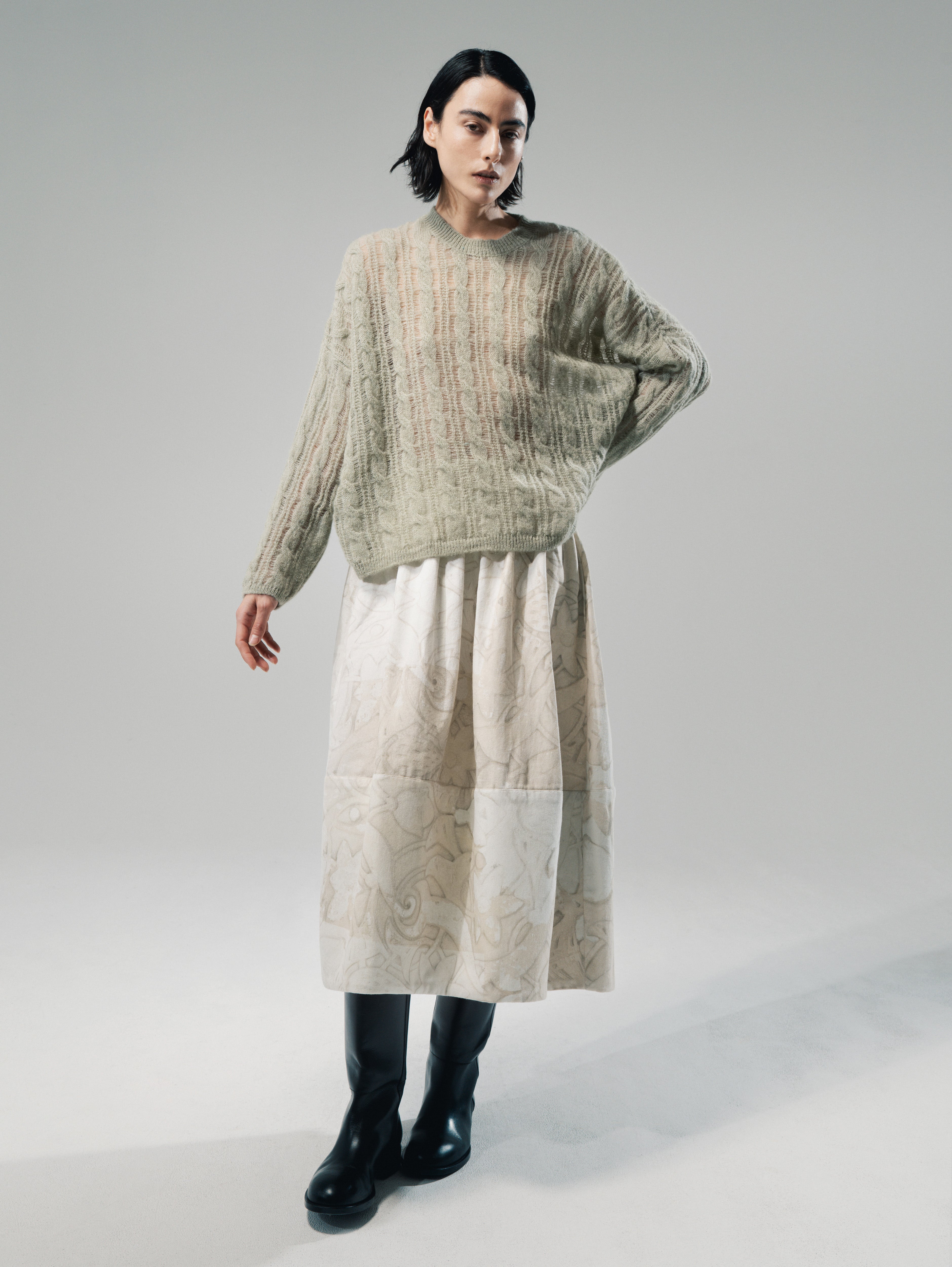 Talking Walls Rani Cables Crewneck knit sweater cane mint