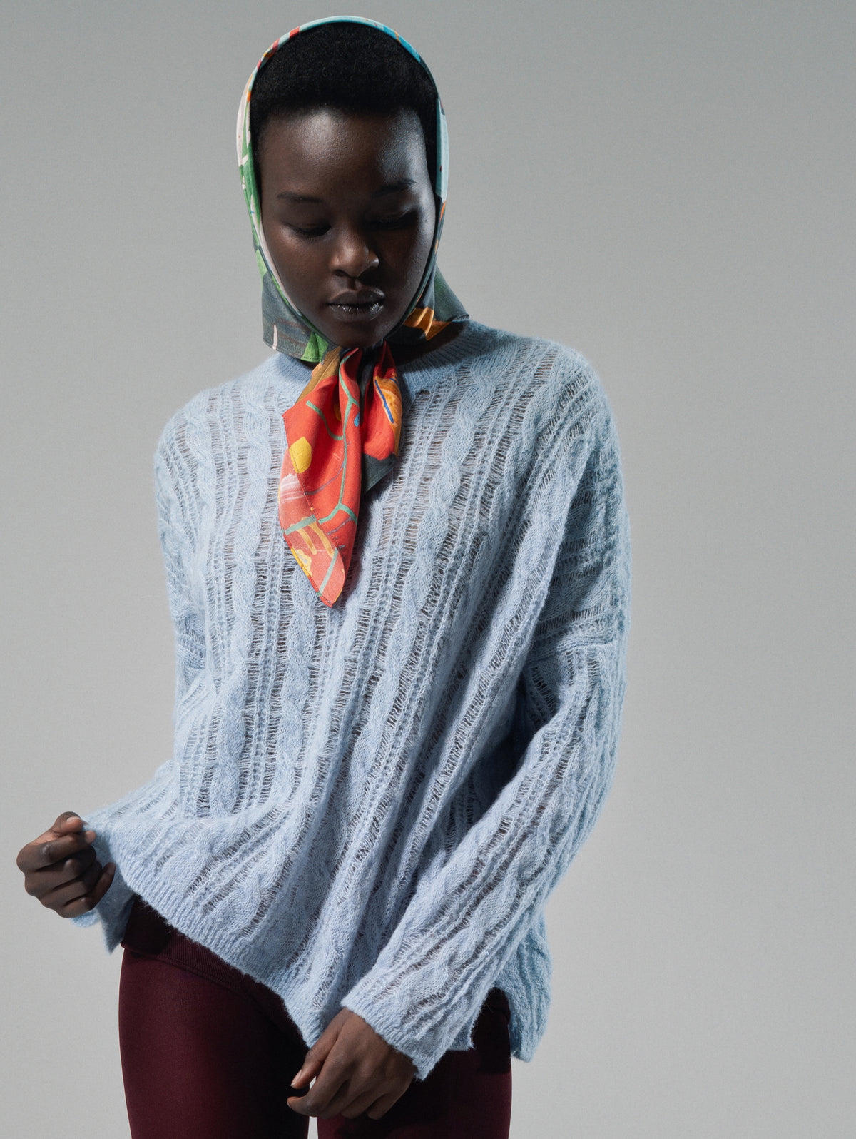 Talking Walls Rani Cables Crewneck knit sweater decay blue