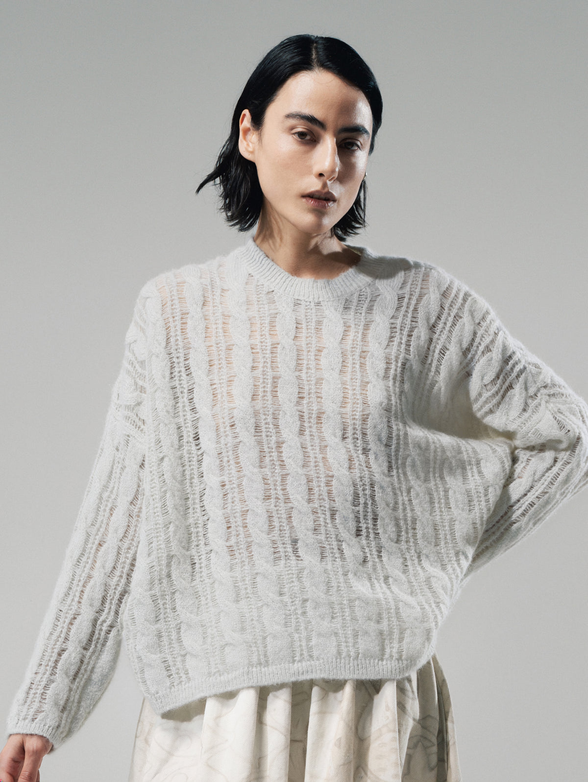 Talking Walls Rani Cables Crewneck knit sweater plaster grey