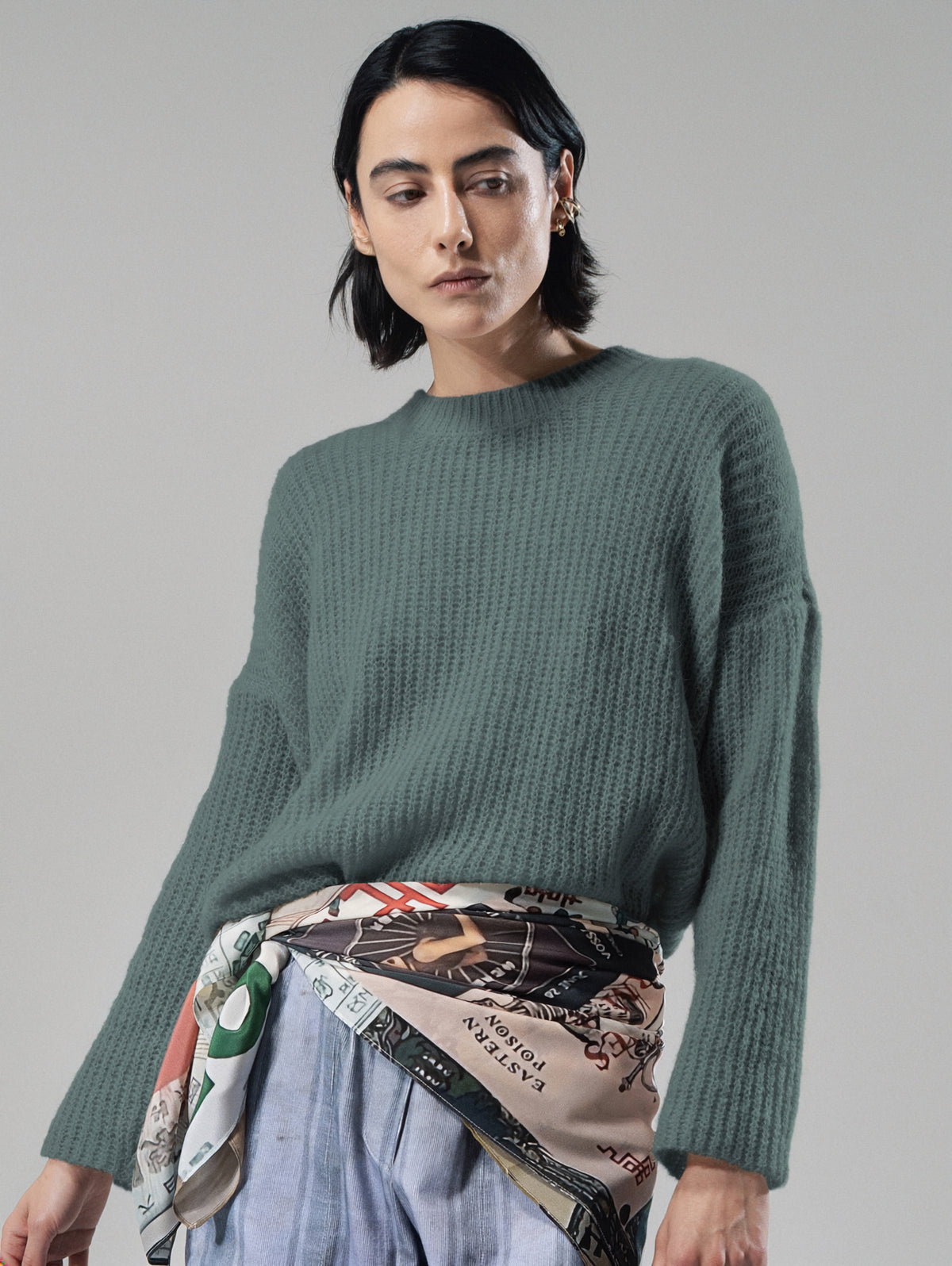 Talking Walls Rani Perlata Crewneck knit sweater creek green