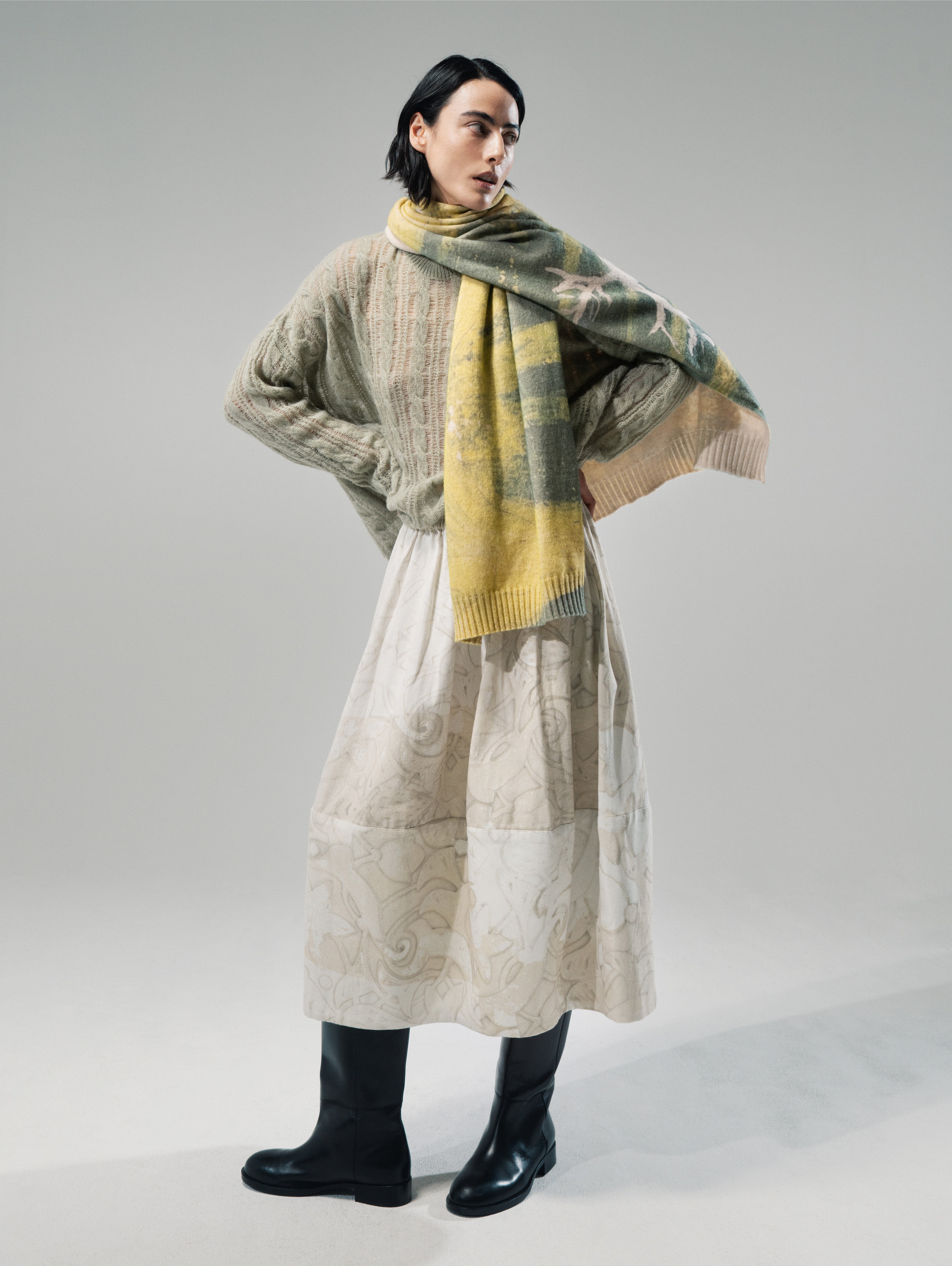 Talking Walls Zaza Chalk A-line midi skirt chalk