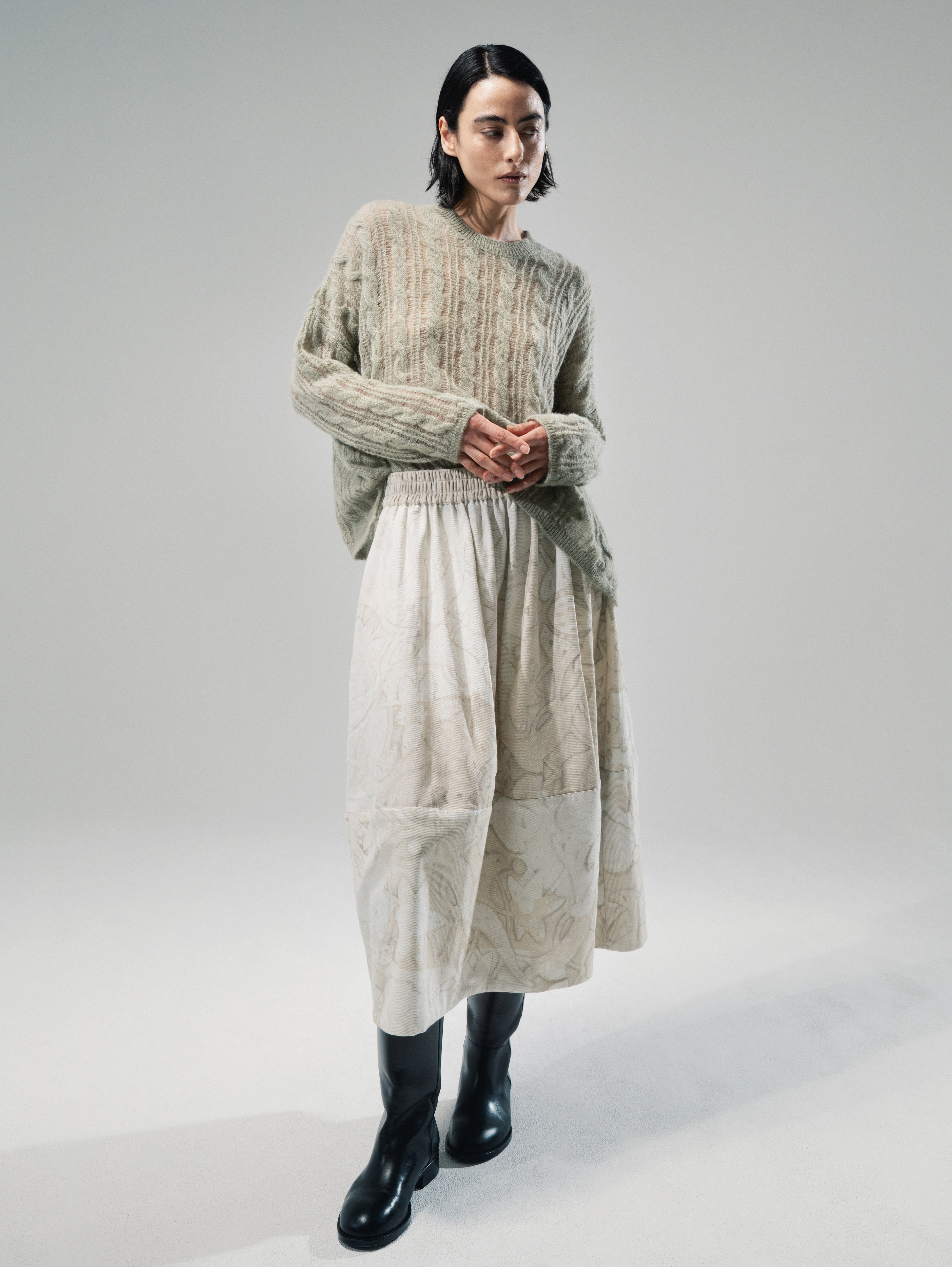 Talking Walls Zaza Chalk A-line midi skirt chalk