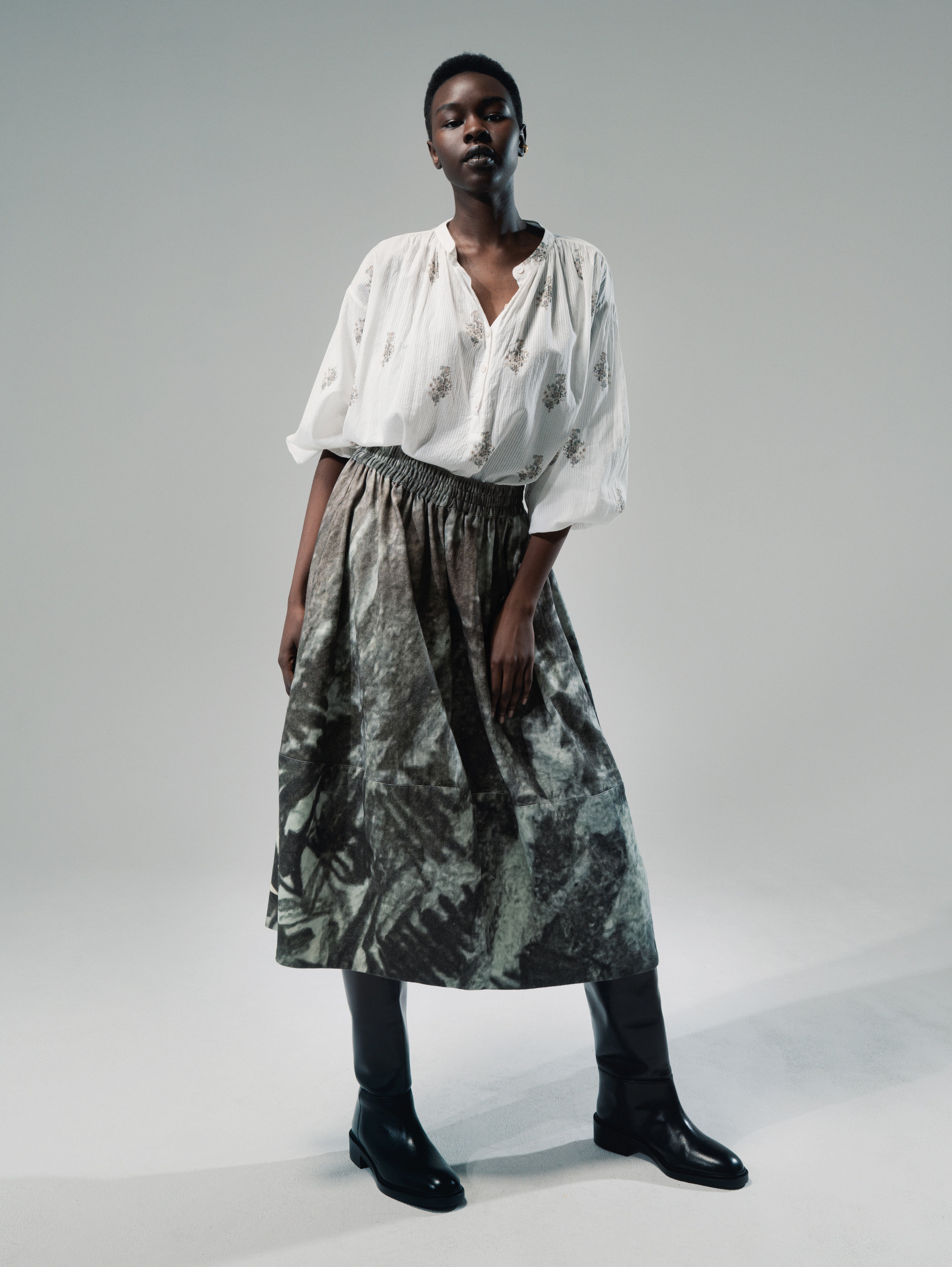 Talking Walls Zaza Creek A-line midi skirt creek