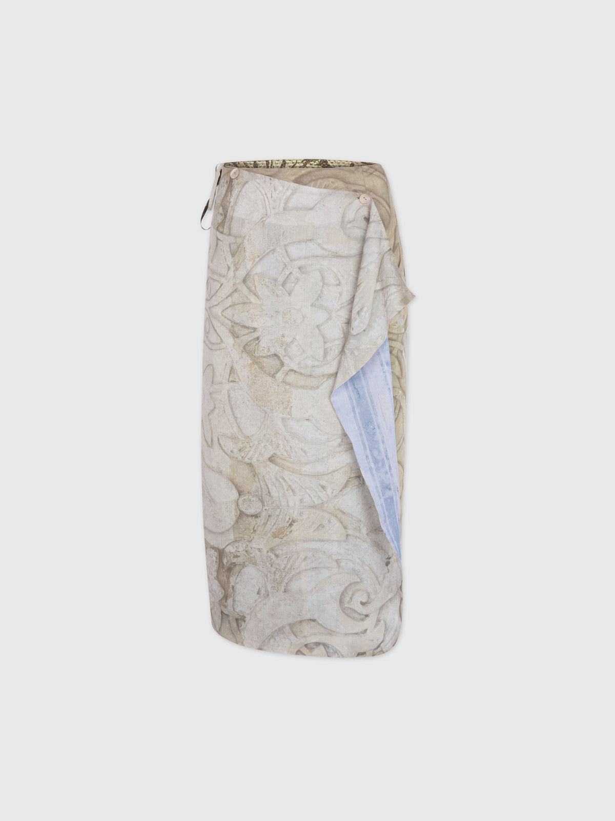 Talking Walls Zoé Chalk Fray Midi double sided, reversible wrap skirt chalk fray
