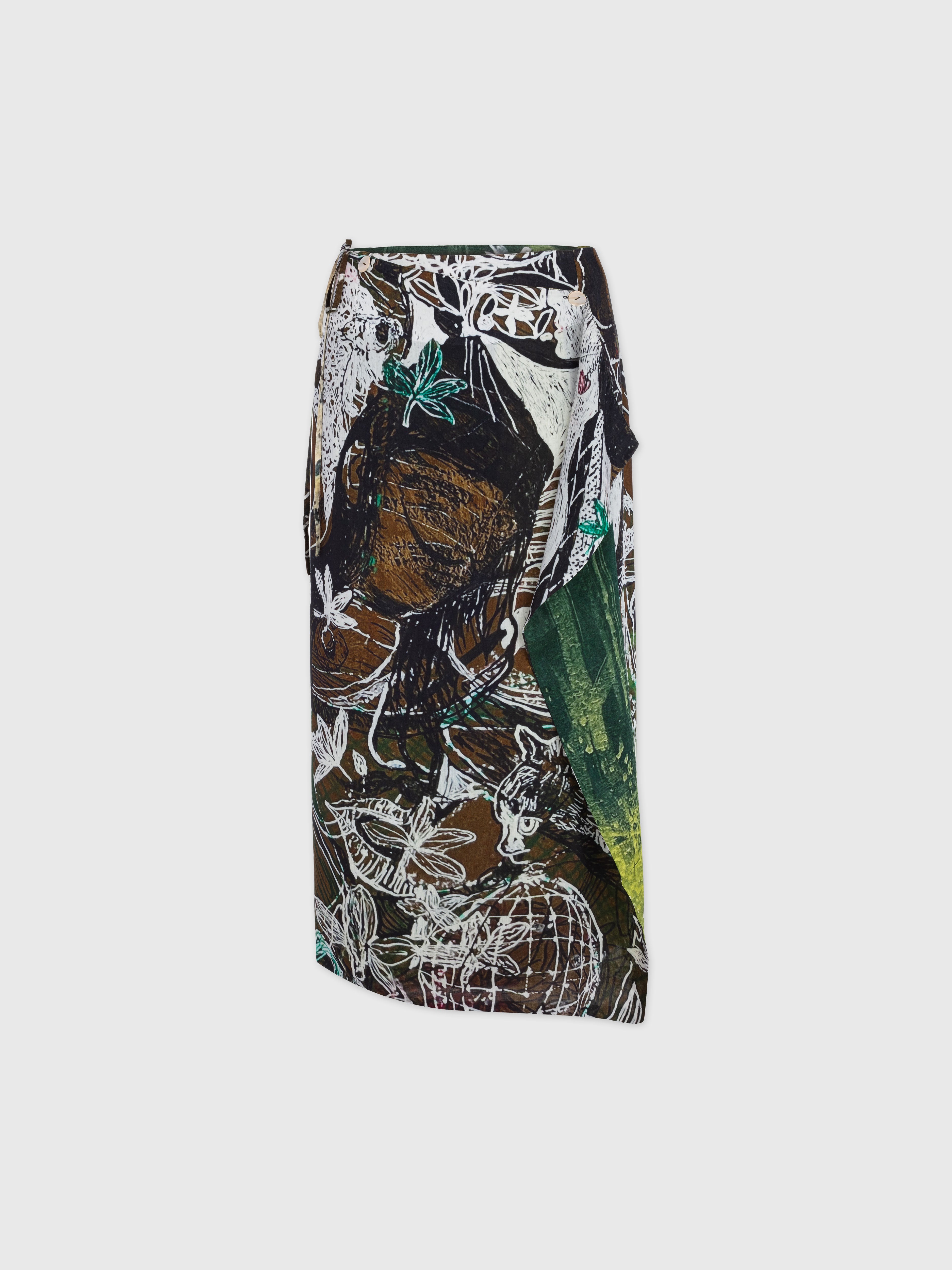 Talking Walls Zoé Woods Scratch Midi double sided, reversible wrap skirt woods scratch