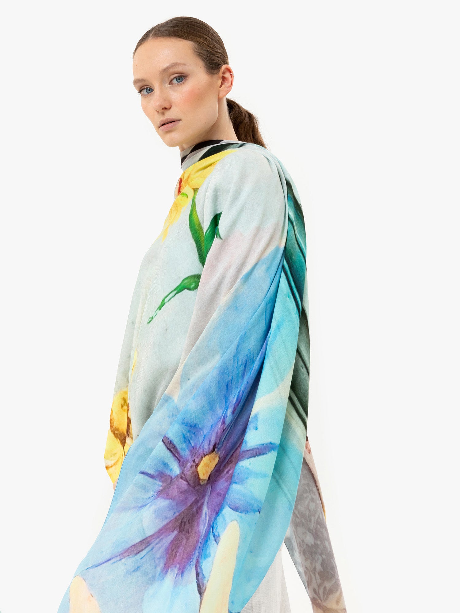 Talking Walls ava double face double face square scarf neon flowers
