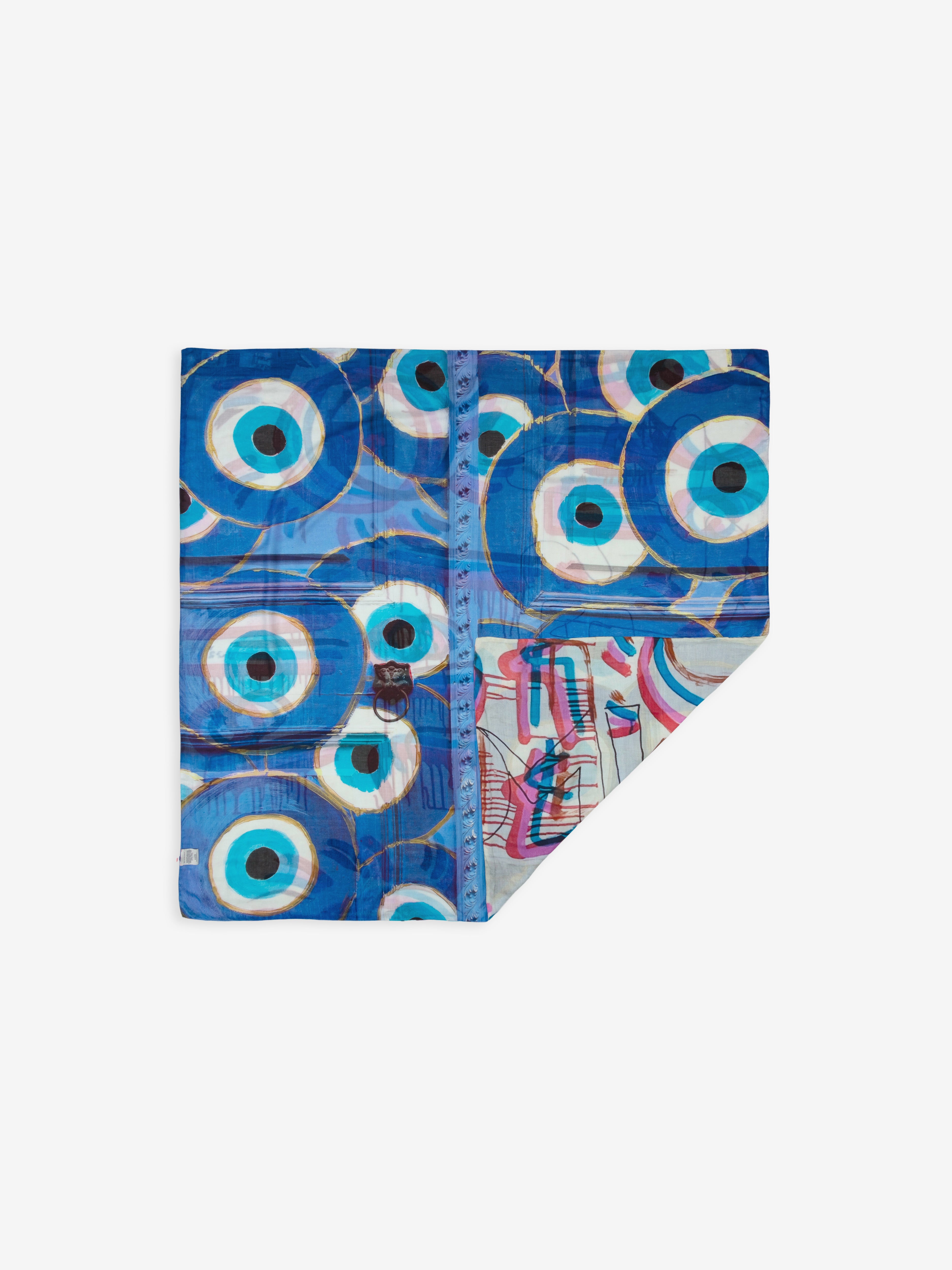 Talking Walls ava fréquence blue double face square scarf fréquence blue