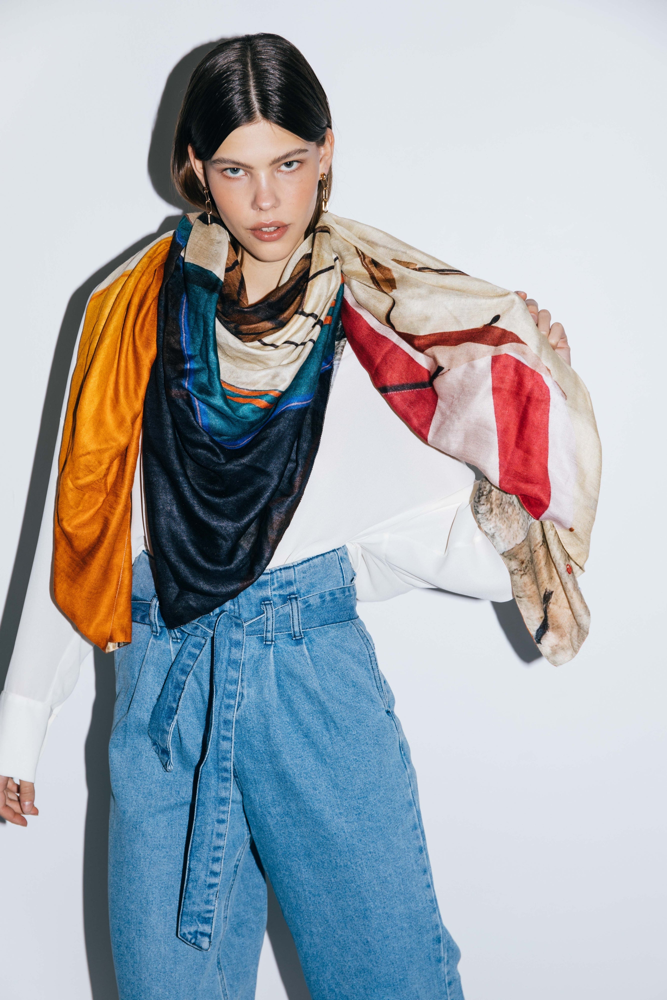 Talking Walls ava double face double face square scarf parasol flowers