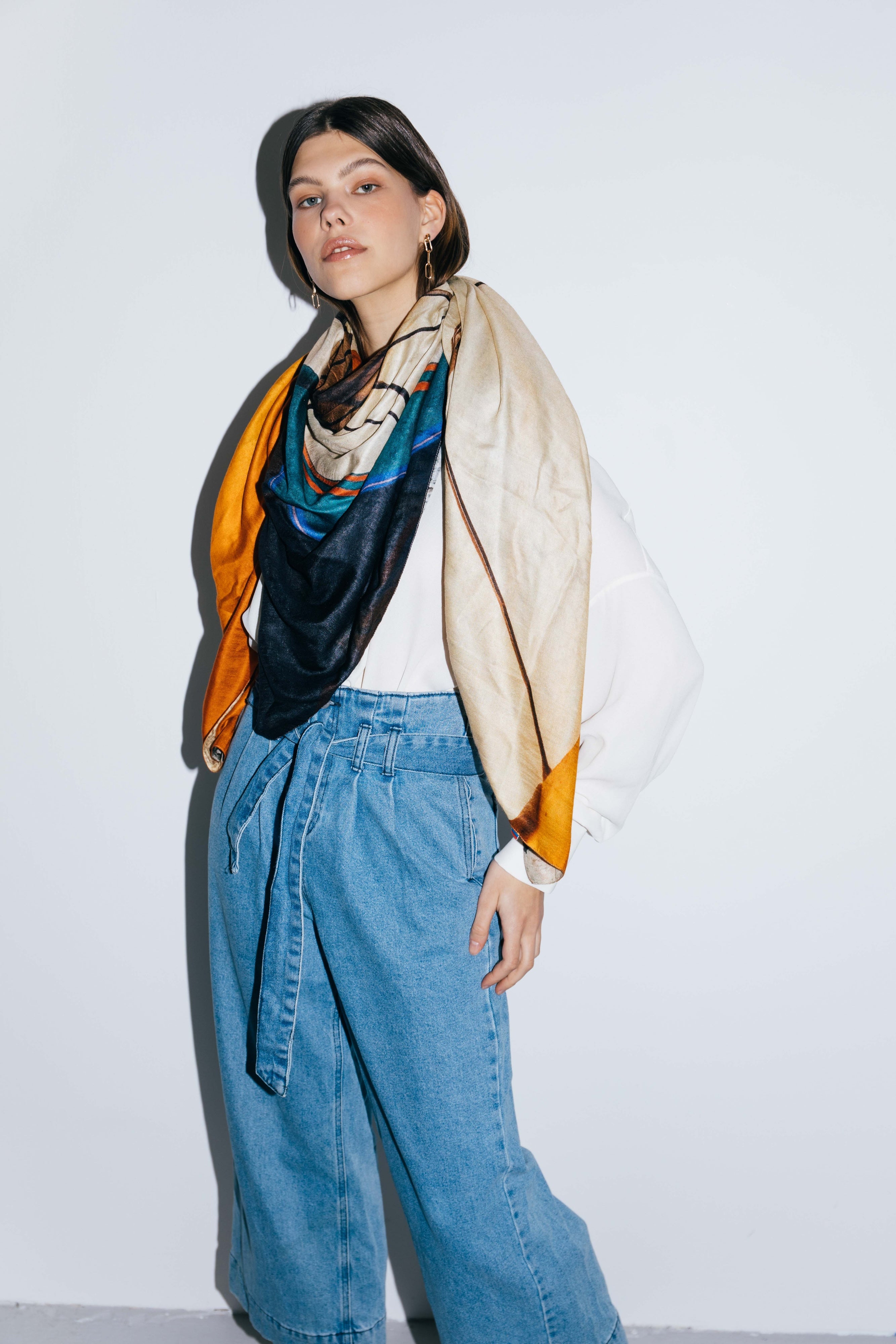 Talking Walls ava double face double face square scarf parasol flowers