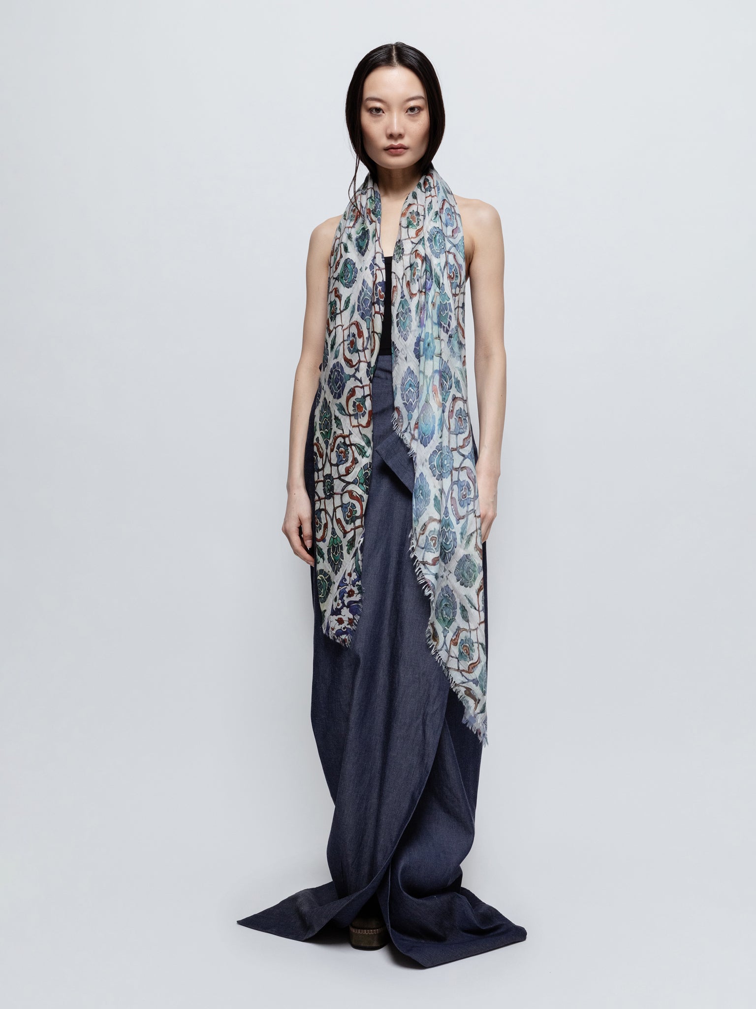 Talking Walls ela cobalt single face square scarf cobalt