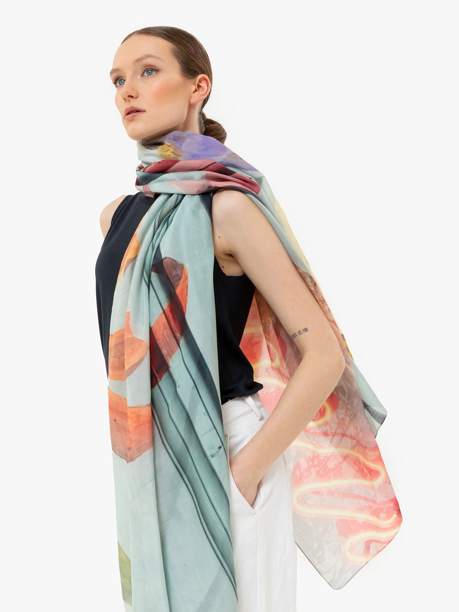 Talking Walls joy single face single face rectangular scarf neon flowers
