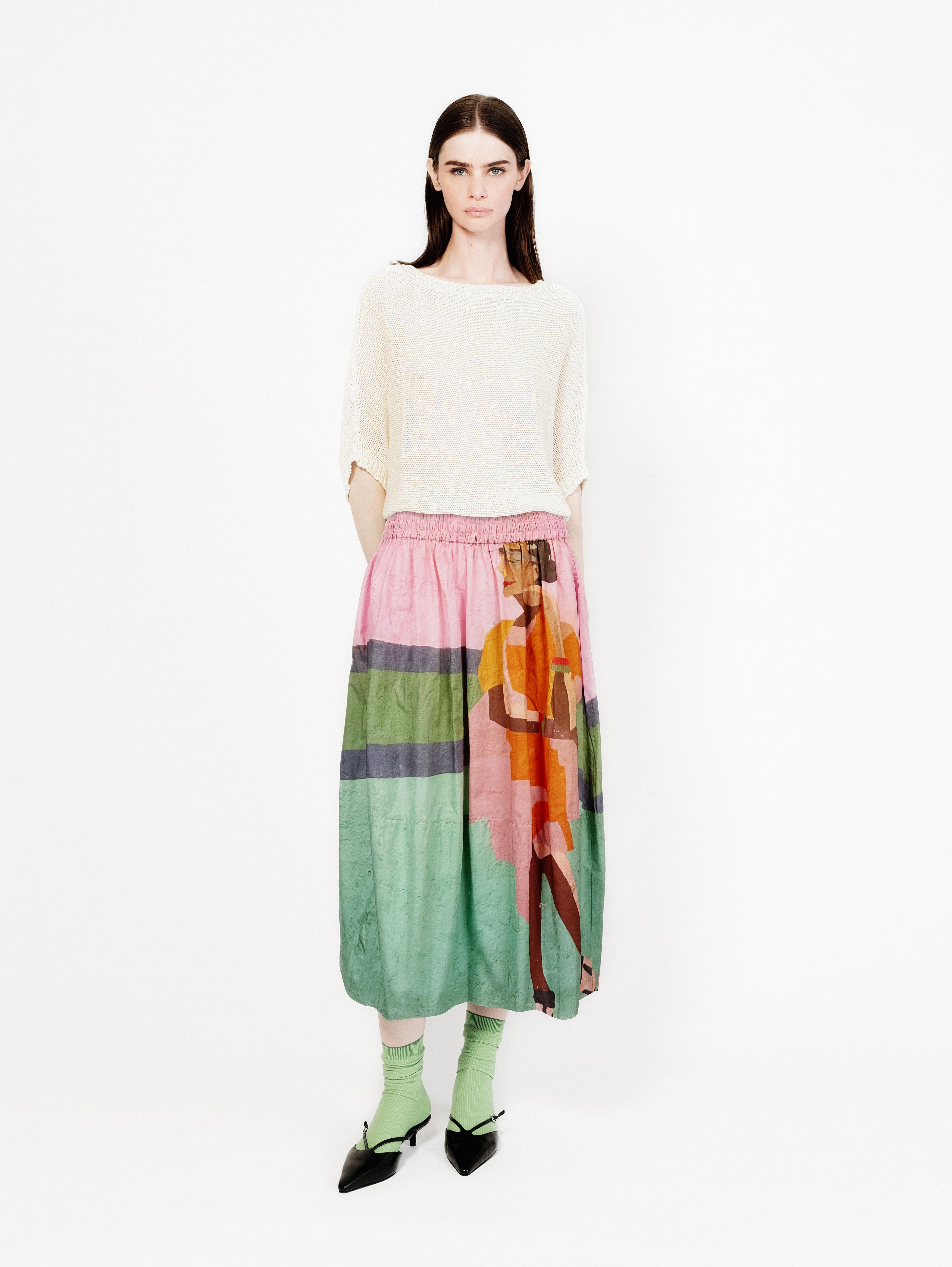 Talking Walls juju muse A-line midi skirt muse