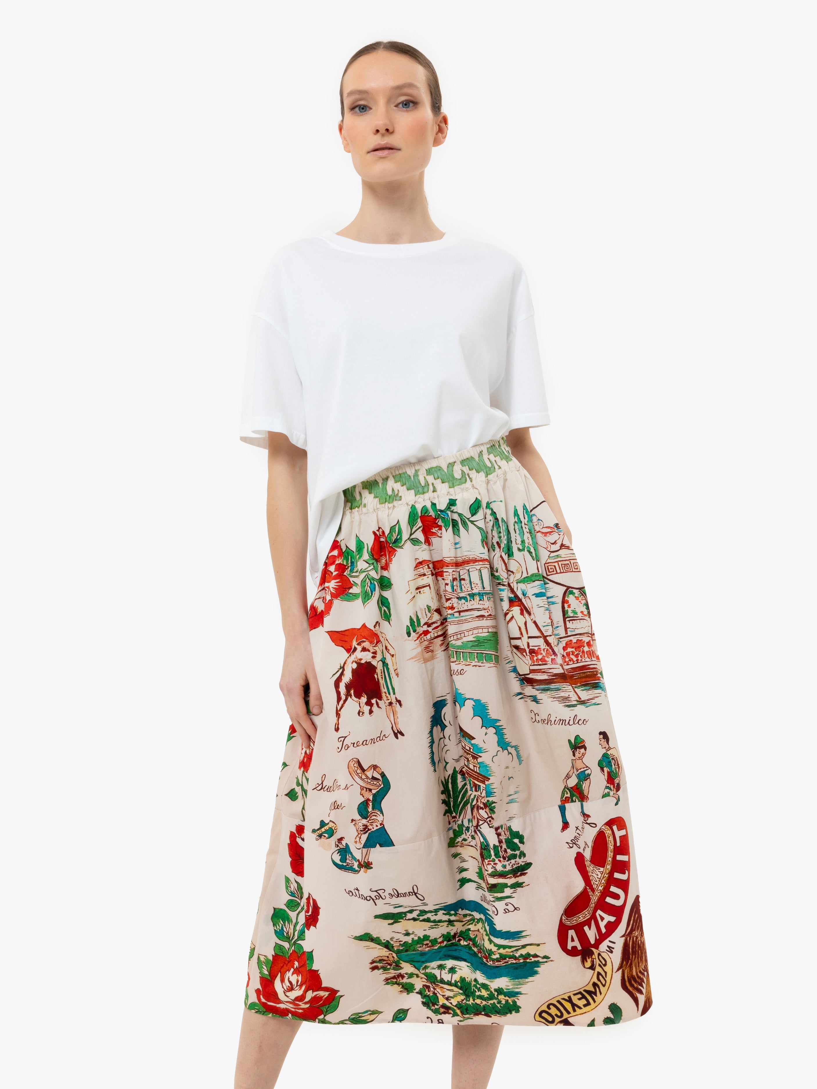 Talking Walls juju tijuana A-line midi skirt tijuana