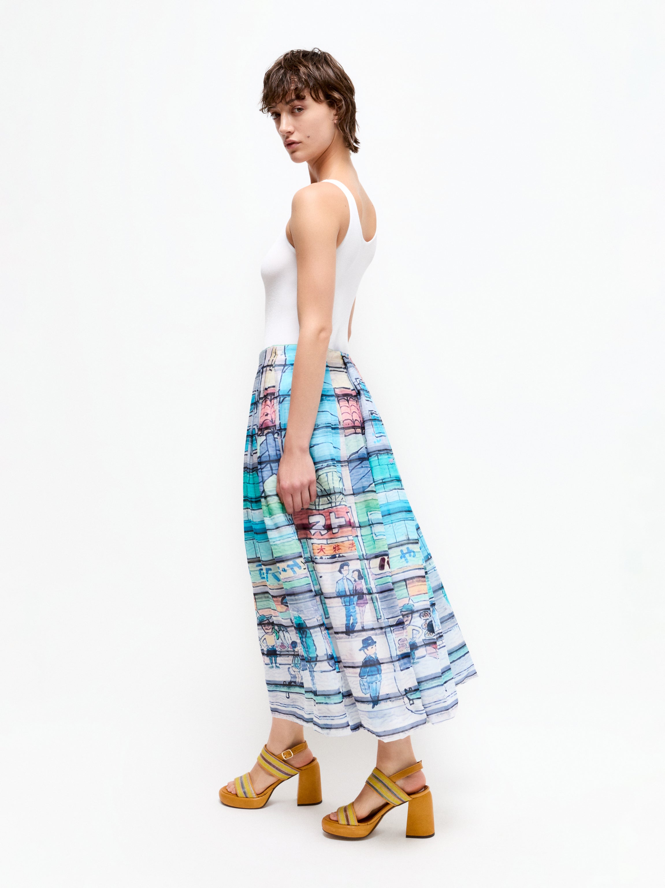 Talking Walls lily busstop pleated long skirt busstop