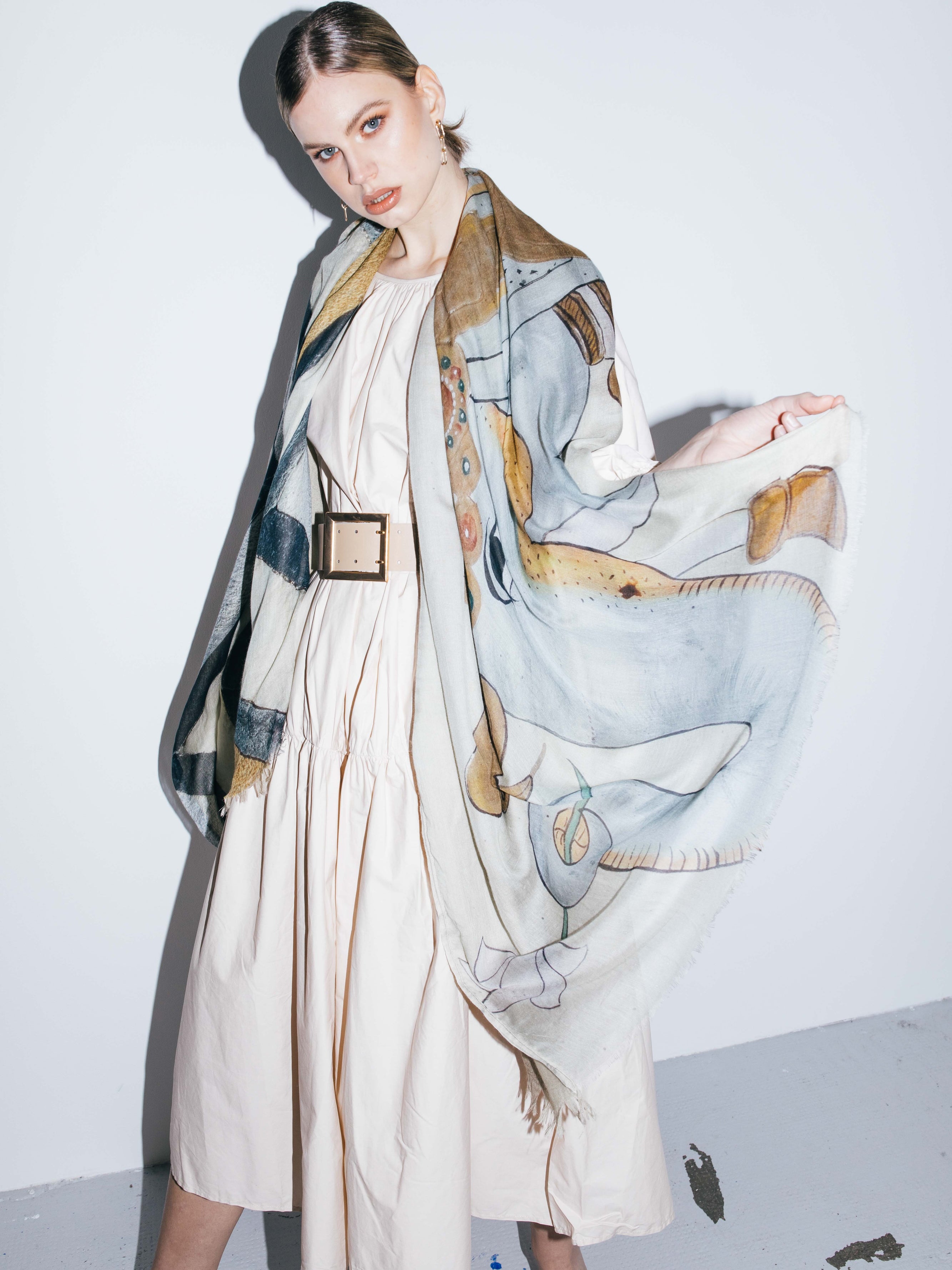 Talking Walls luna double face double face rectangular scarf jumbo taj sand