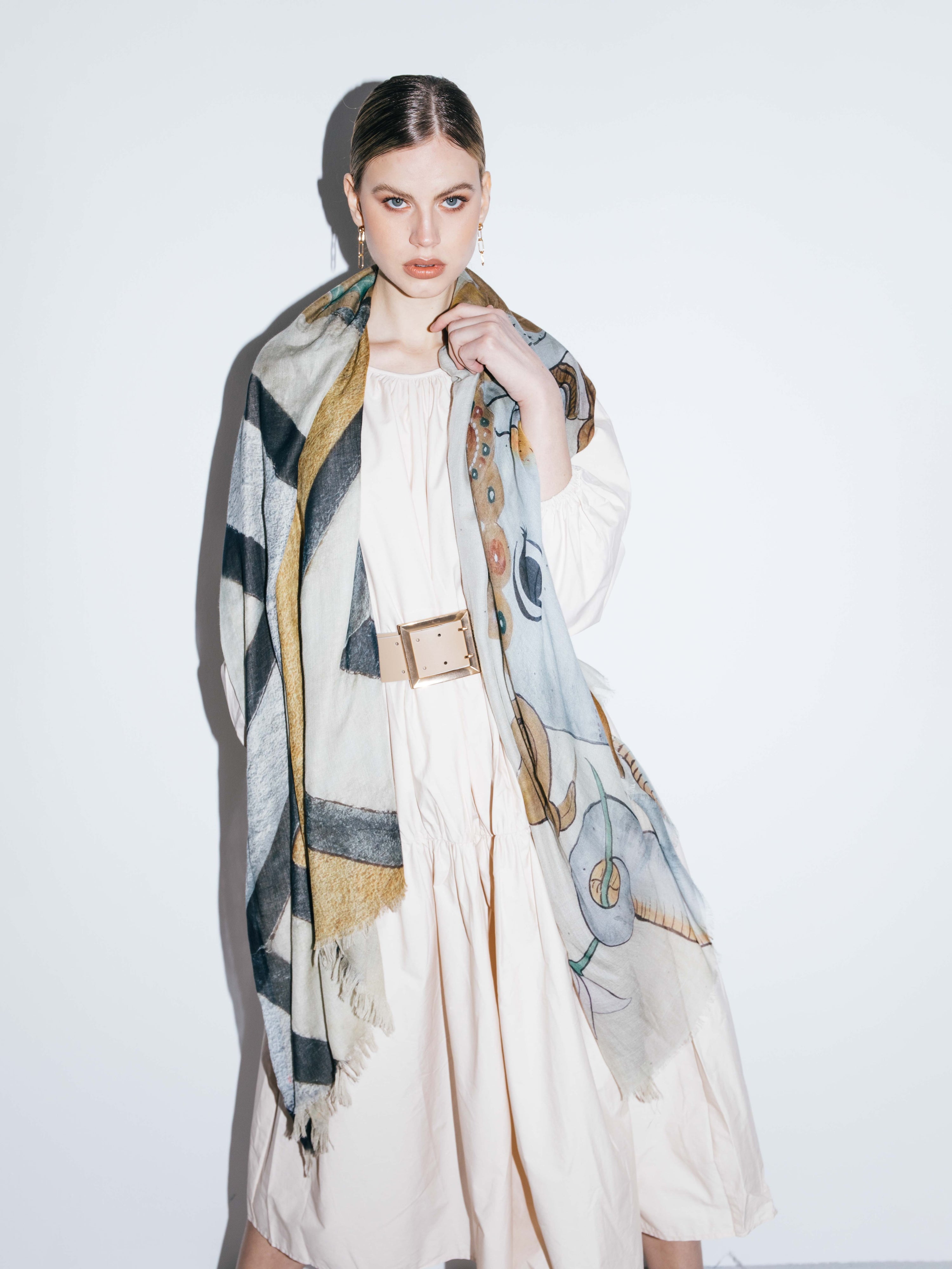 Talking Walls luna double face double face rectangular scarf jumbo taj sand