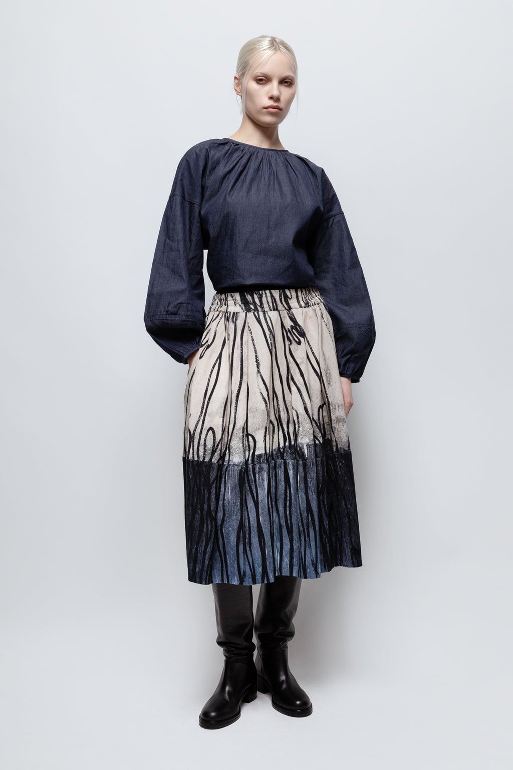 V TWELVE Knit Tight Skirt ネイビー nona_cables-Midi_Skirt-TW1122-