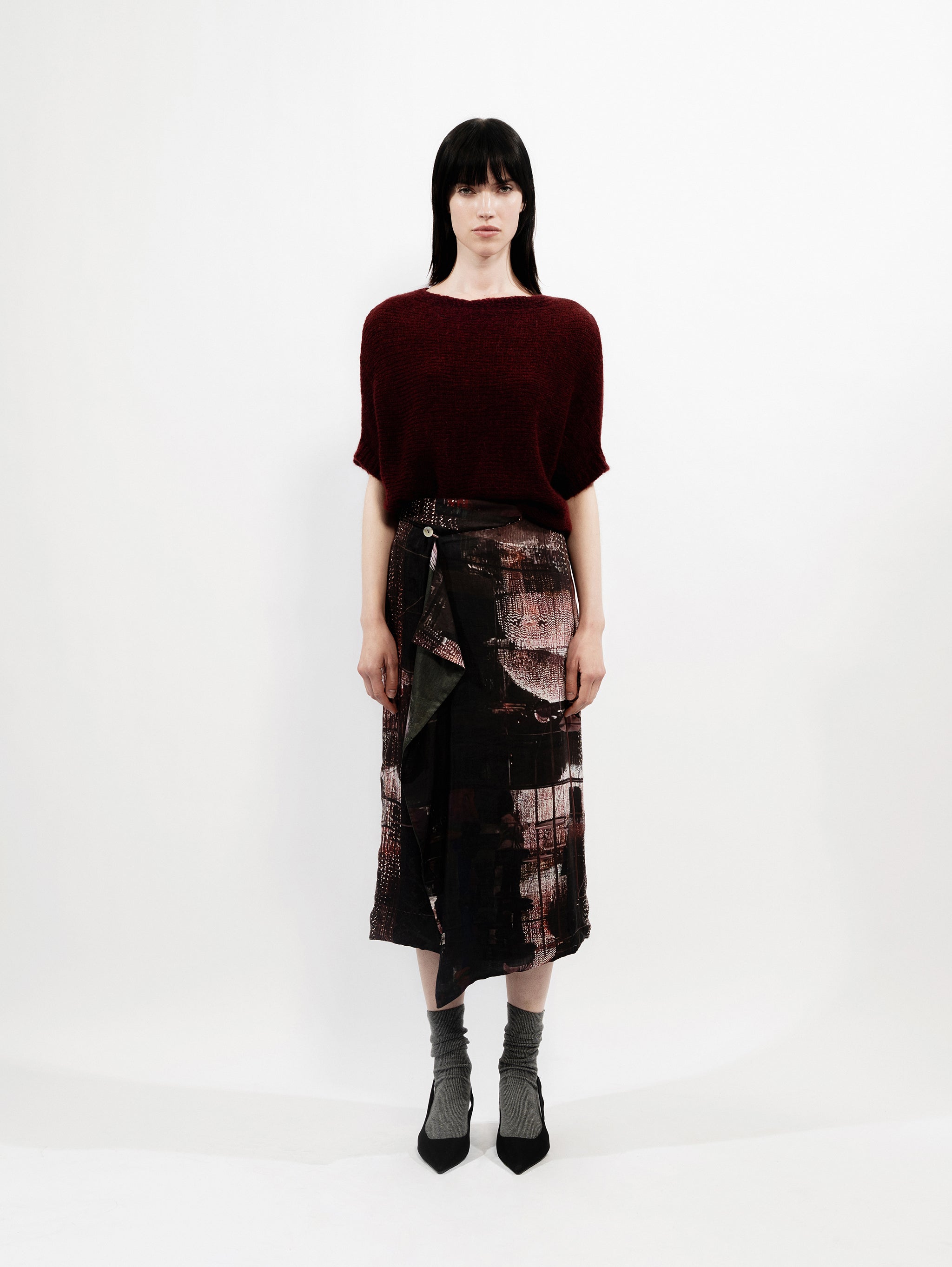 Talking Walls zoé burlesque Midi double sided, reversible wrap skirt burlesque