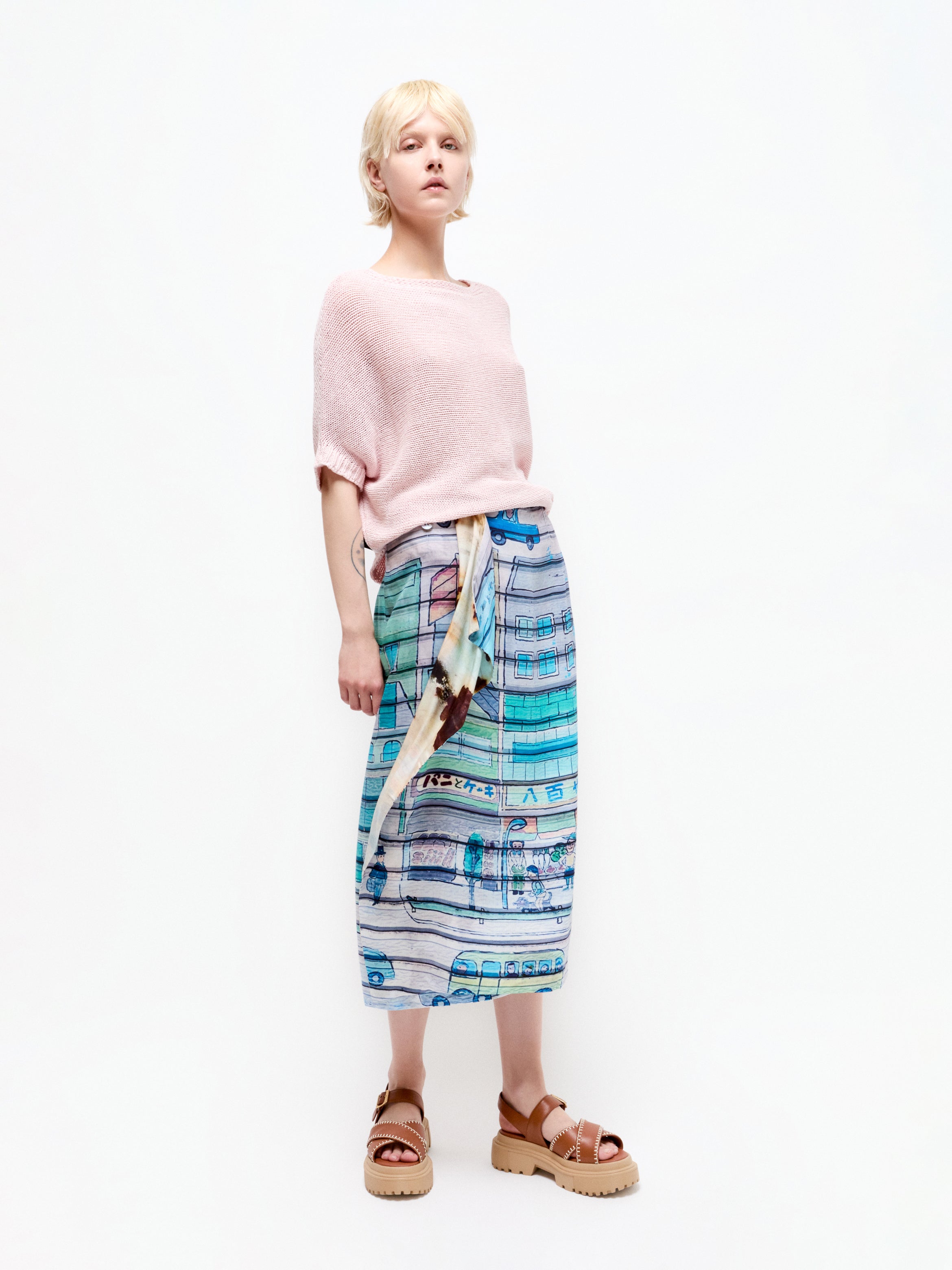 Talking Walls zoé bus stop Midi double sided, reversible wrap skirt bus stop