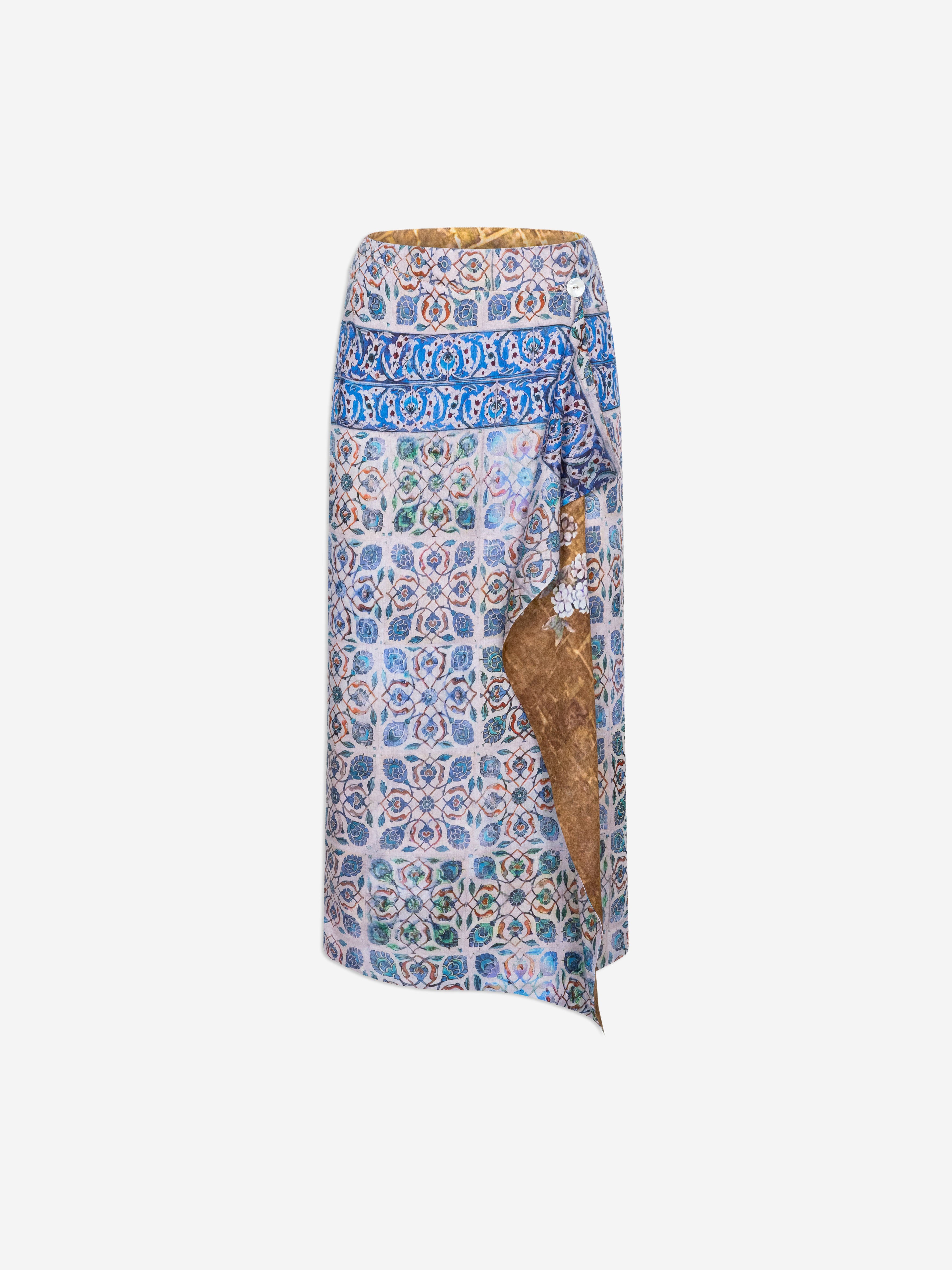 Talking Walls zoé hana cobalt midi double sided reversible wrap skirt hana cobalt