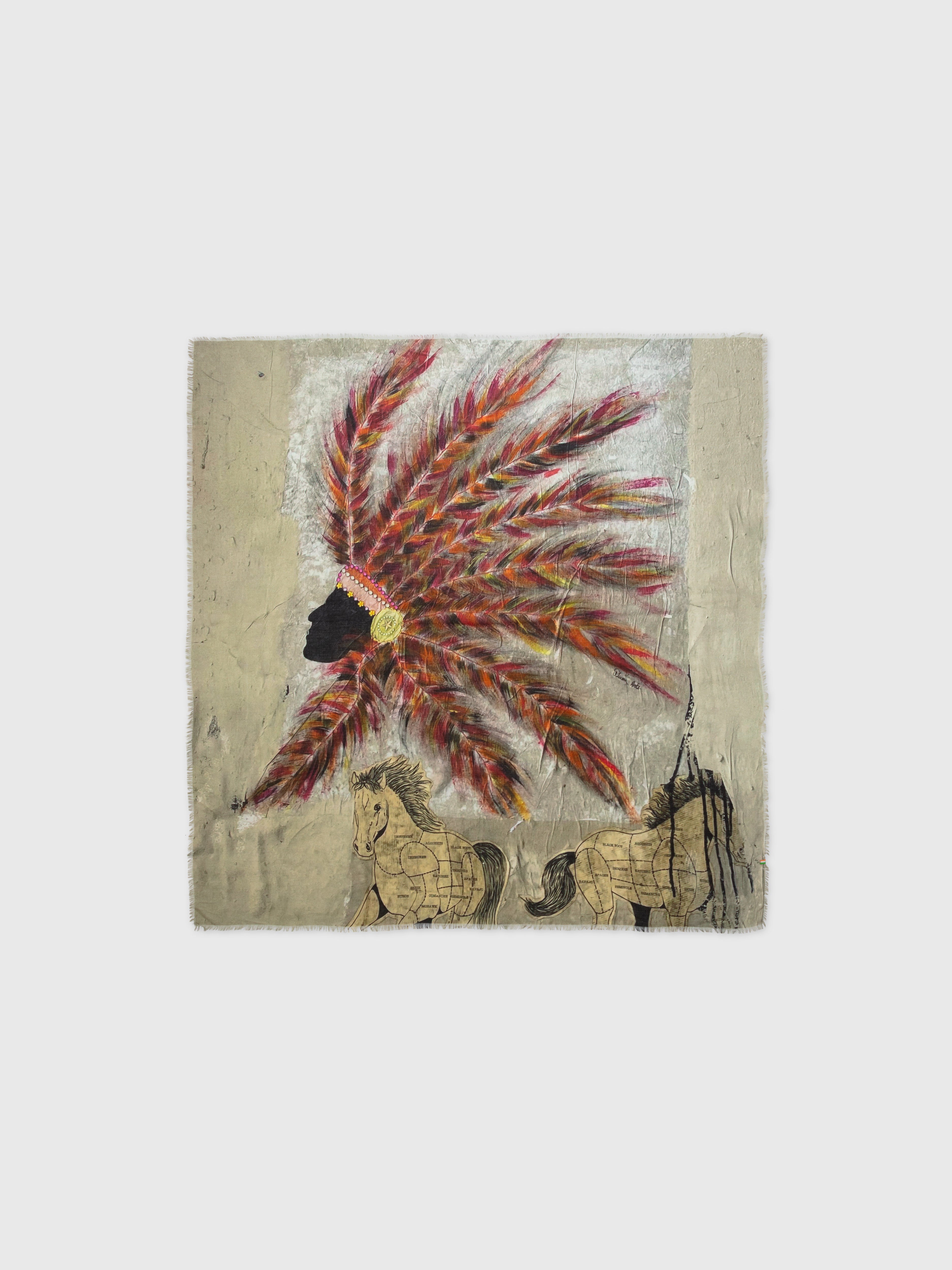 Talking Walls Ela White Horses Single face square scarf white horses