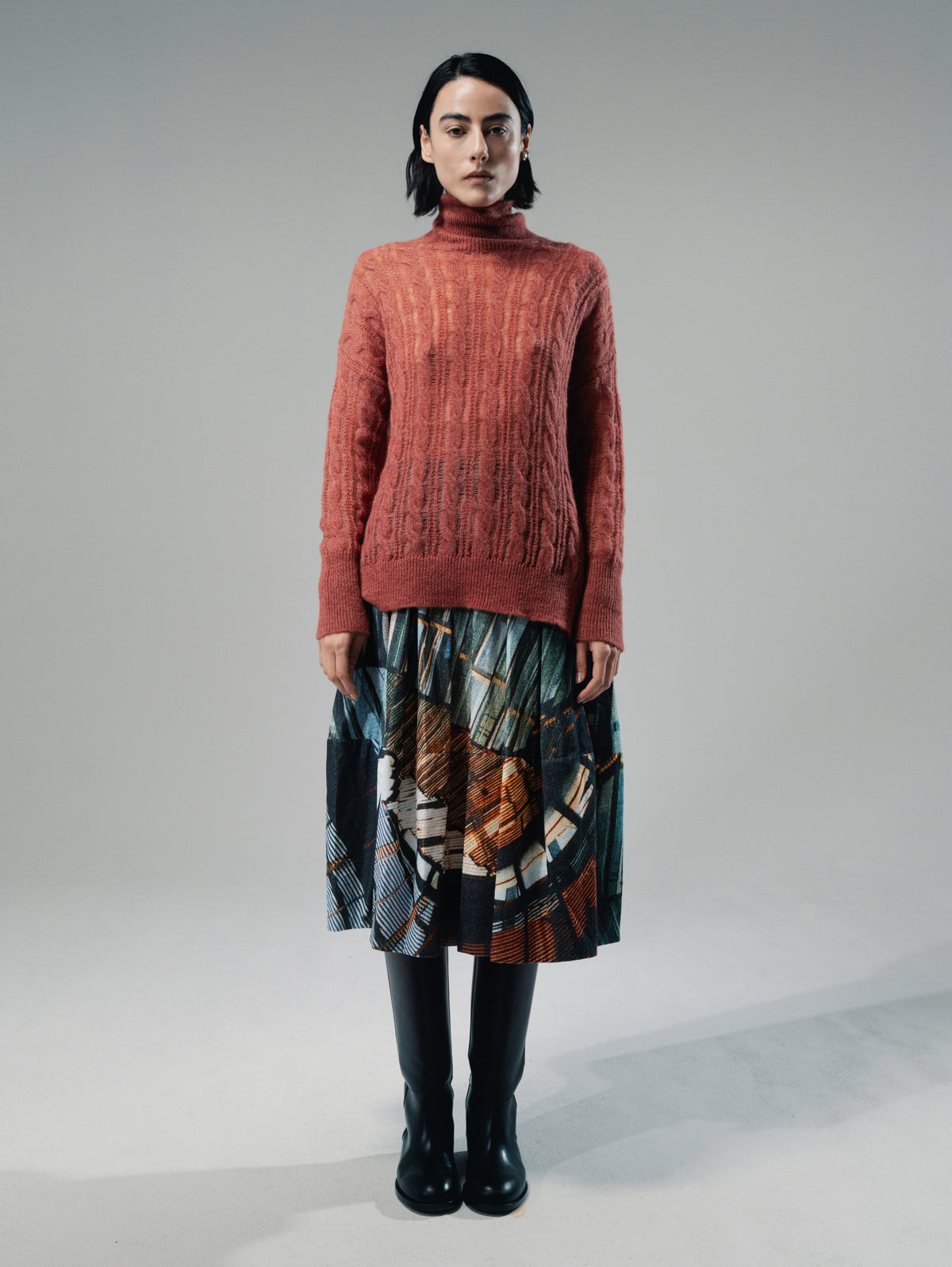 Talking Walls Holly Cables Turtleneck knit sweater almanac pink