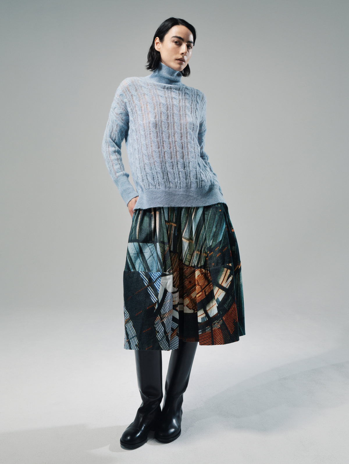 Talking Walls Holly Cables Turtleneck knit sweater decay blue