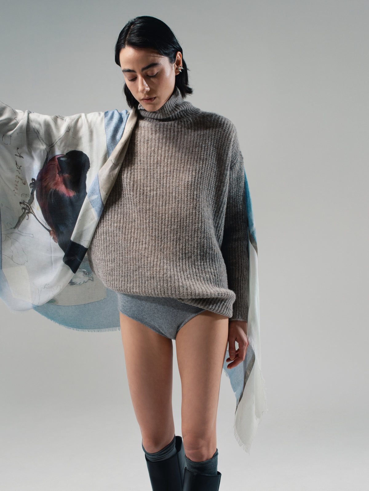 Talking Walls Holly Perlata Turtleneck knit sweater trace gray