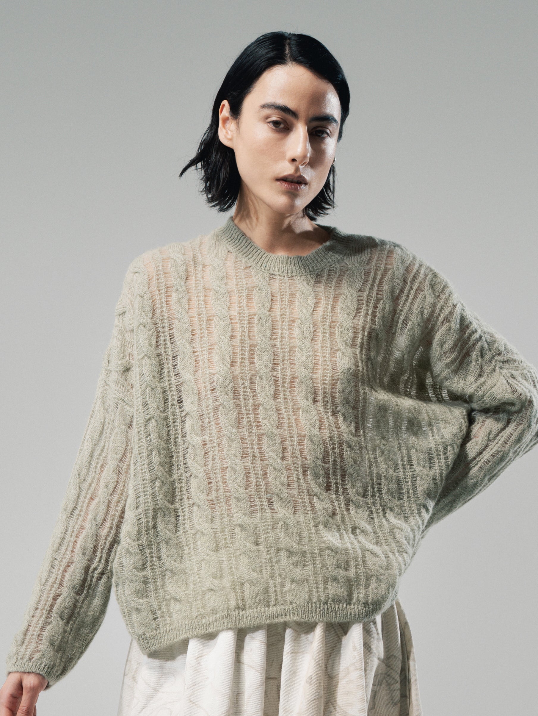 Talking Walls Rani Cables Crewneck knit sweater cane mint