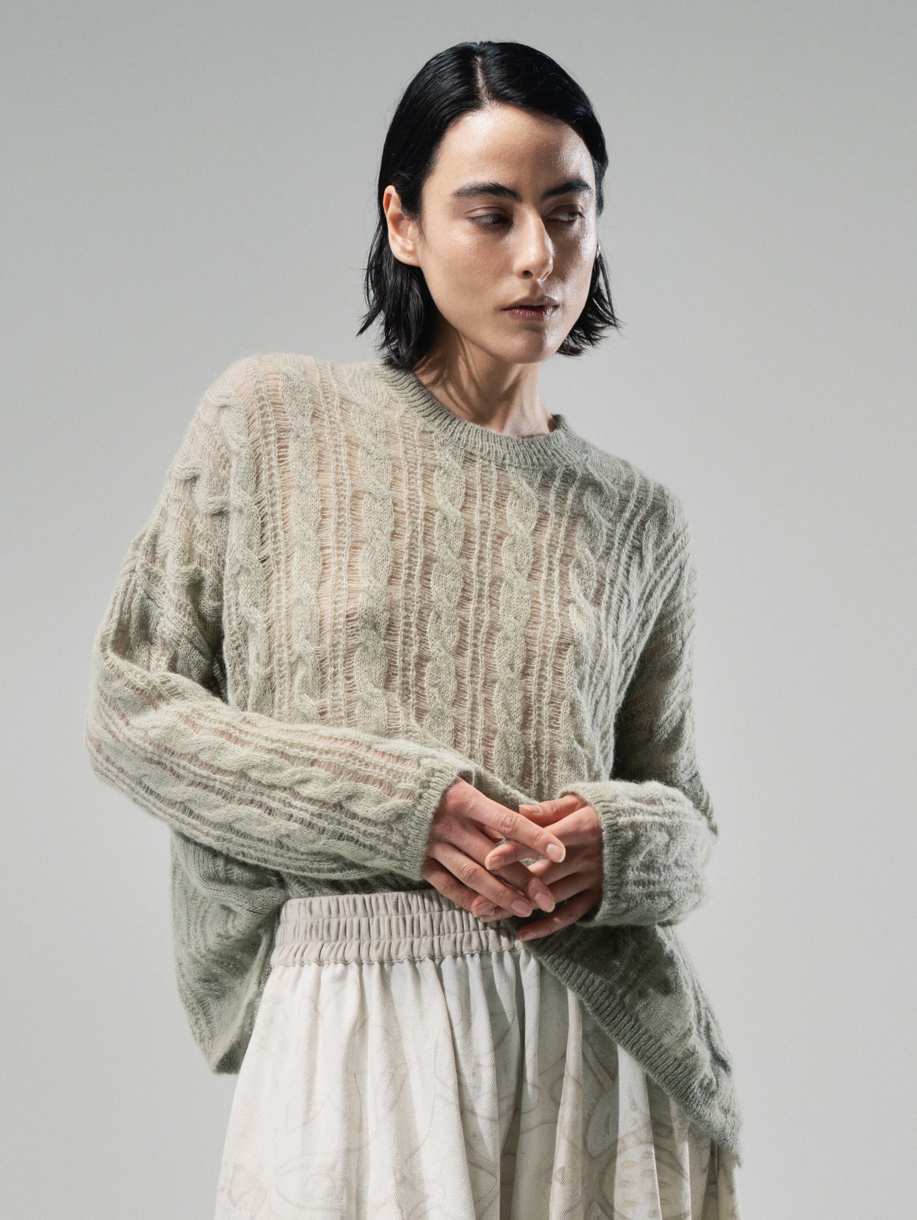 Talking Walls Rani Cables Crewneck knit sweater cane mint
