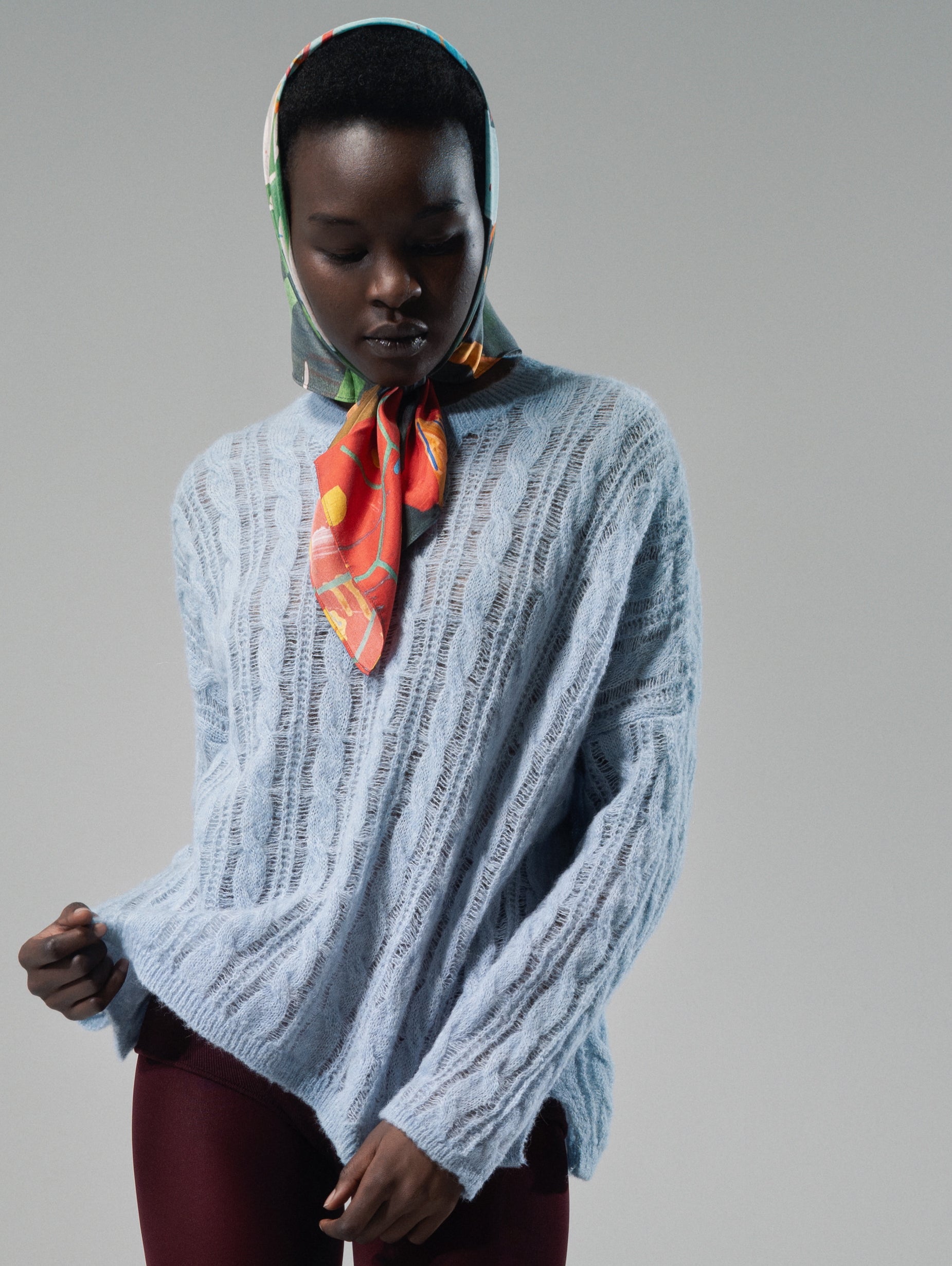 Talking Walls Rani Cables Crewneck knit sweater decay blue