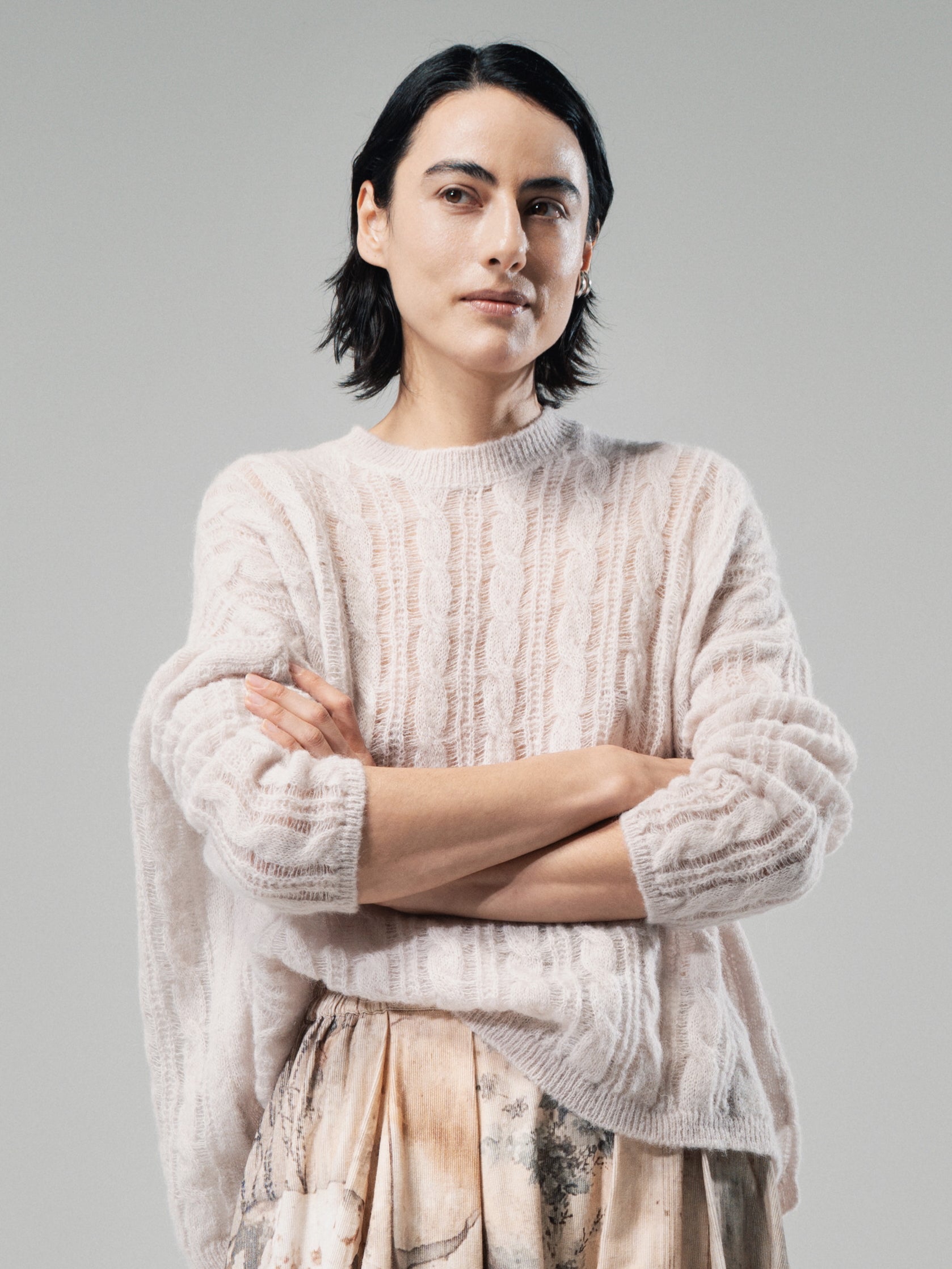 Talking Walls Rani Cables Crewneck knit sweater pearl ivory