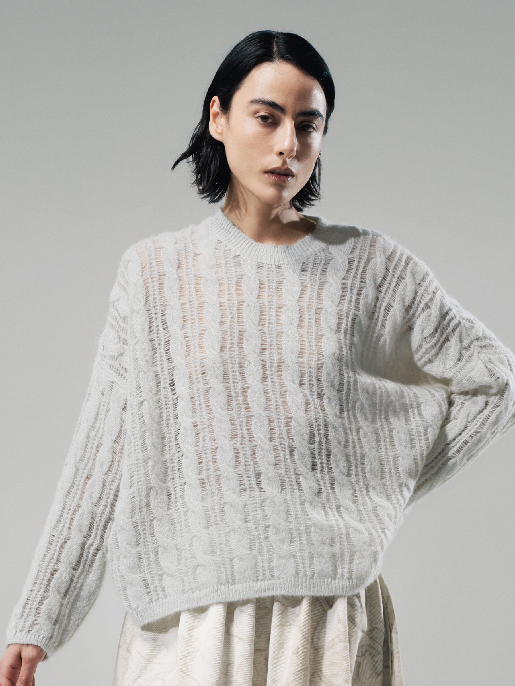 Talking Walls Rani Cables Crewneck knit sweater plaster grey
