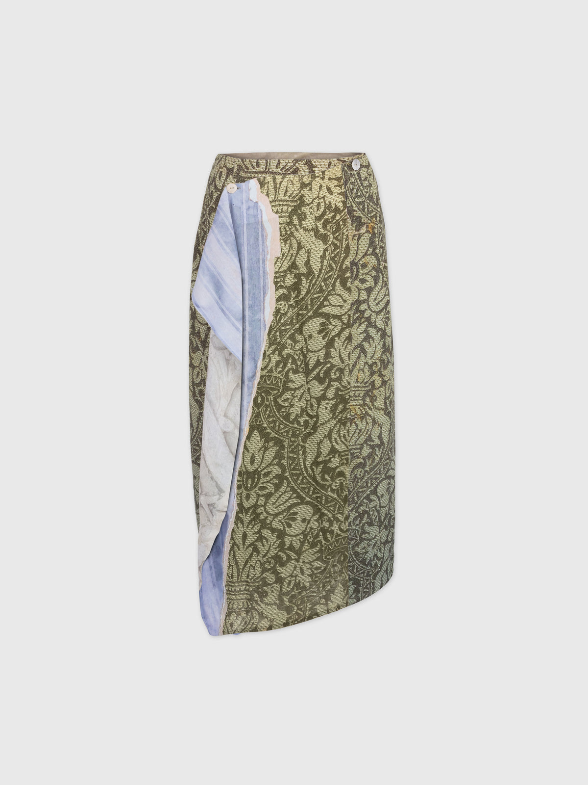 Talking Walls Zoé Chalk Fray Midi double sided, reversible wrap skirt chalk fray