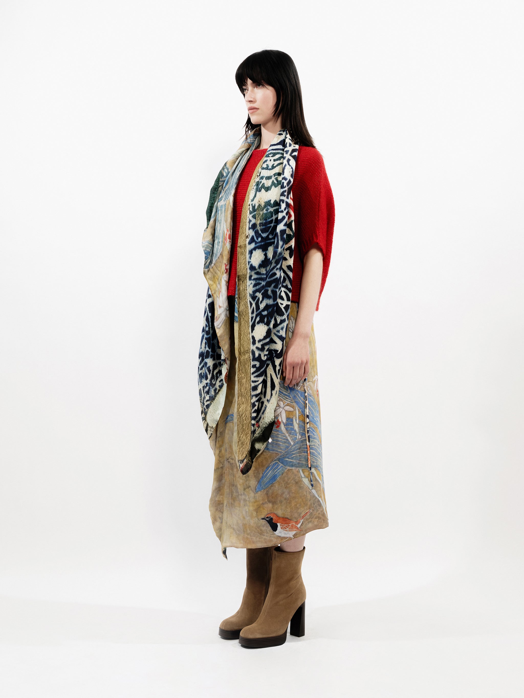 Talking Walls ava crimson komadori double face square scarf crimson komadori