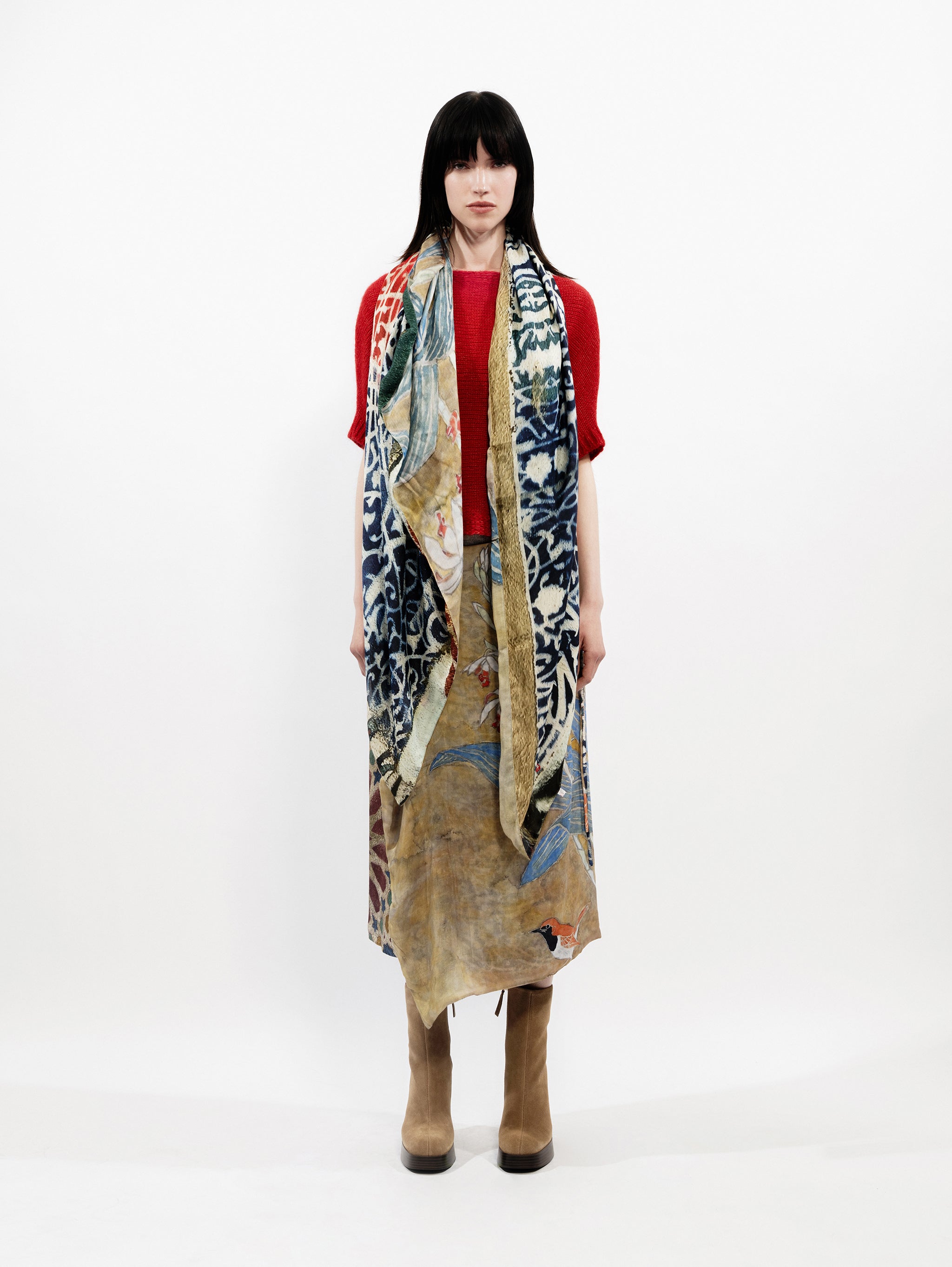 Talking Walls ava crimson komadori double face square scarf crimson komadori