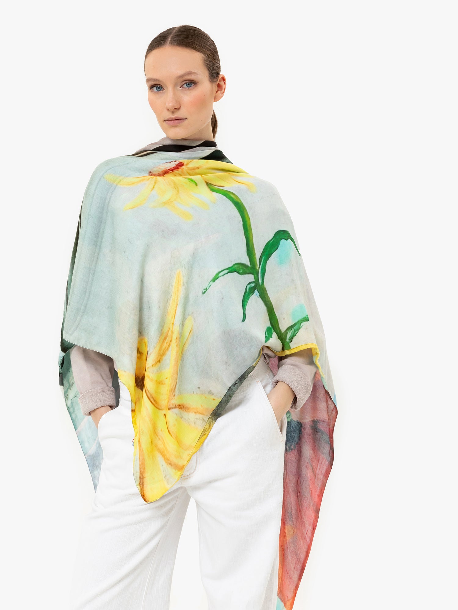 Talking Walls ava double face double face square scarf neon flowers