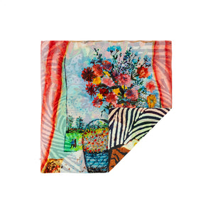 Talking Walls ava double face double face square scarf flower basket double