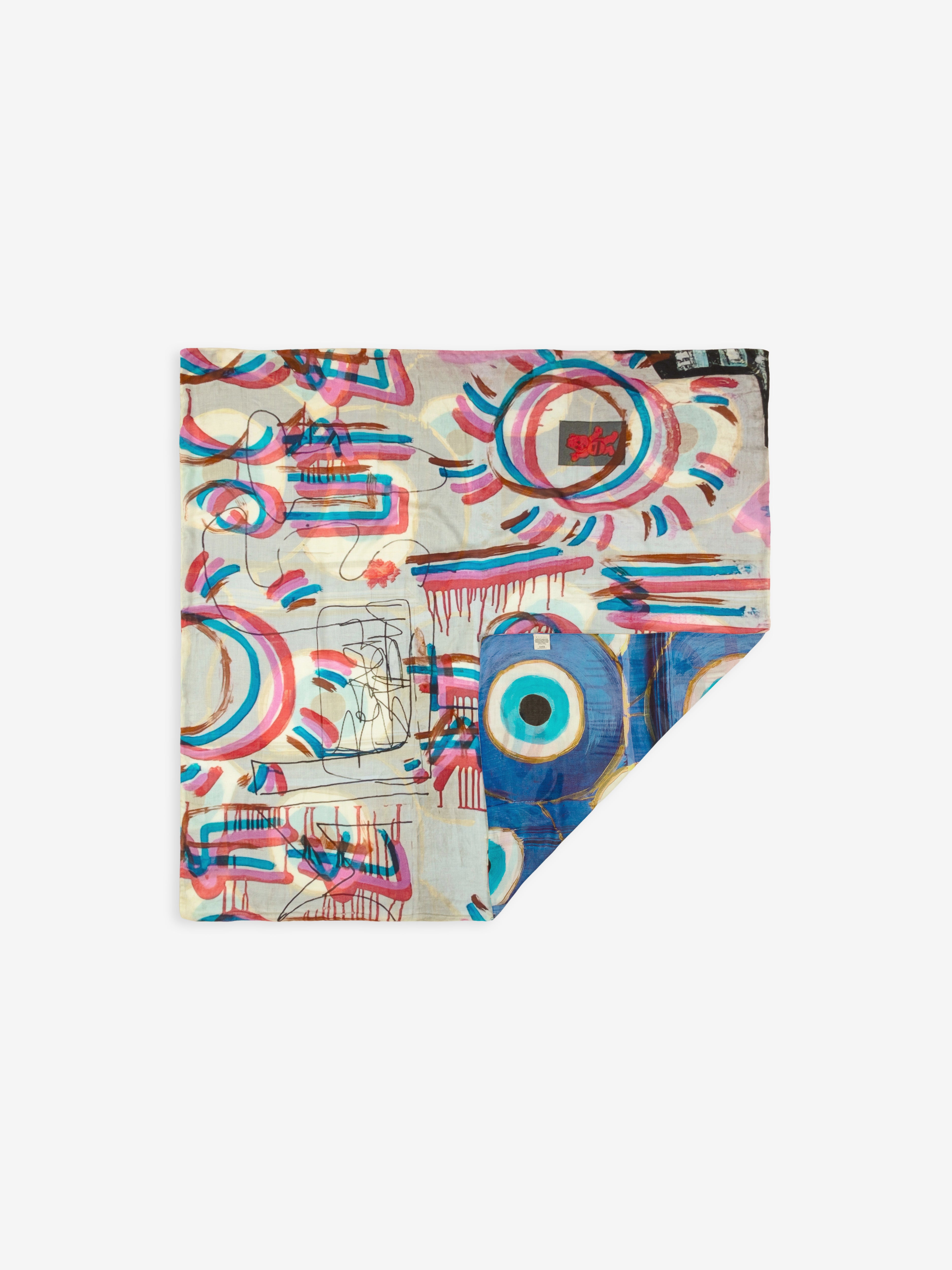 Talking Walls ava fréquence blue double face square scarf fréquence blue