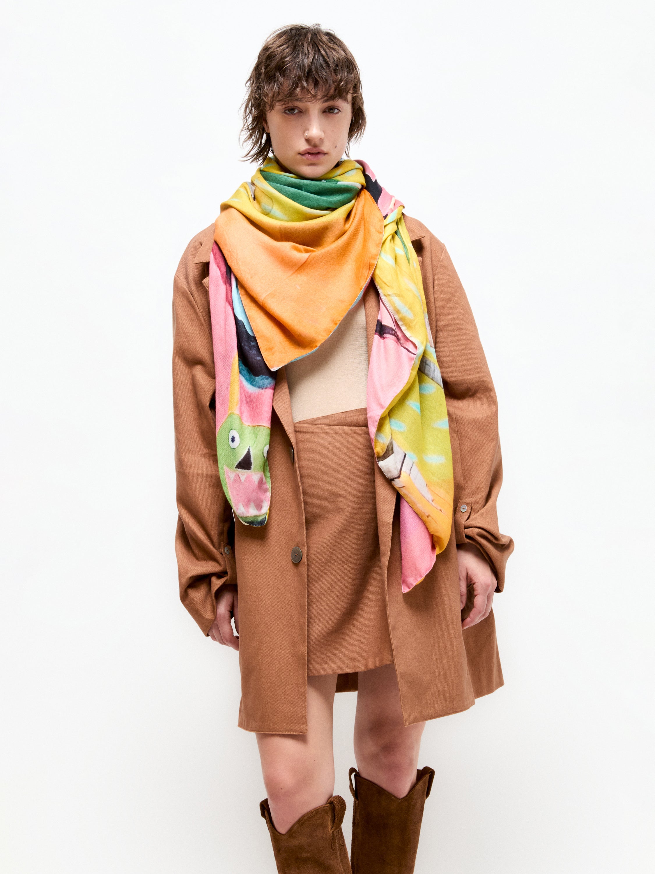 Talking Walls ava monster double face square scarf monster