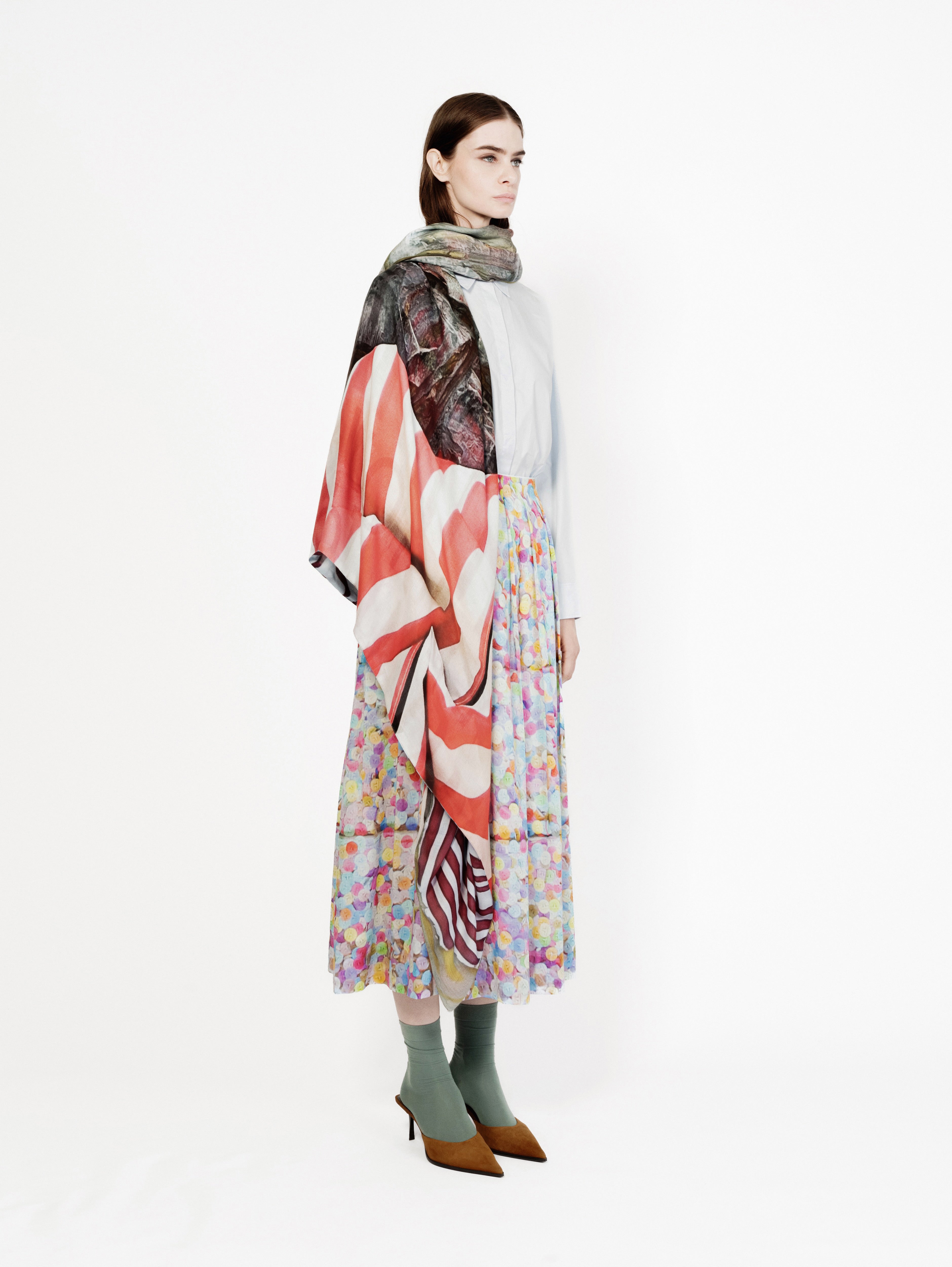 Talking Walls ava red pop corn double face square scarf red pop corn