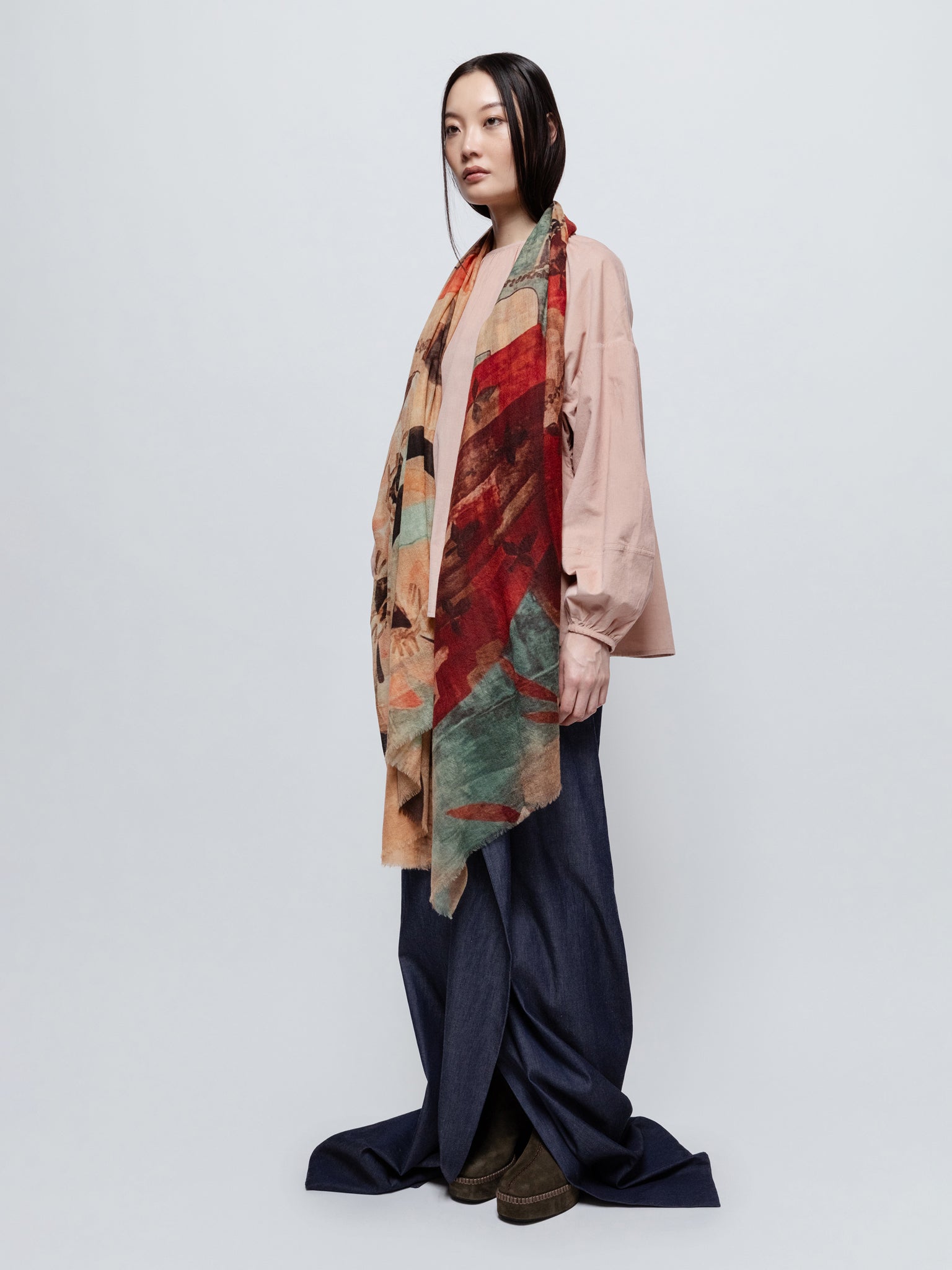 Talking Walls celeste senso-ji single face rectangular scarf