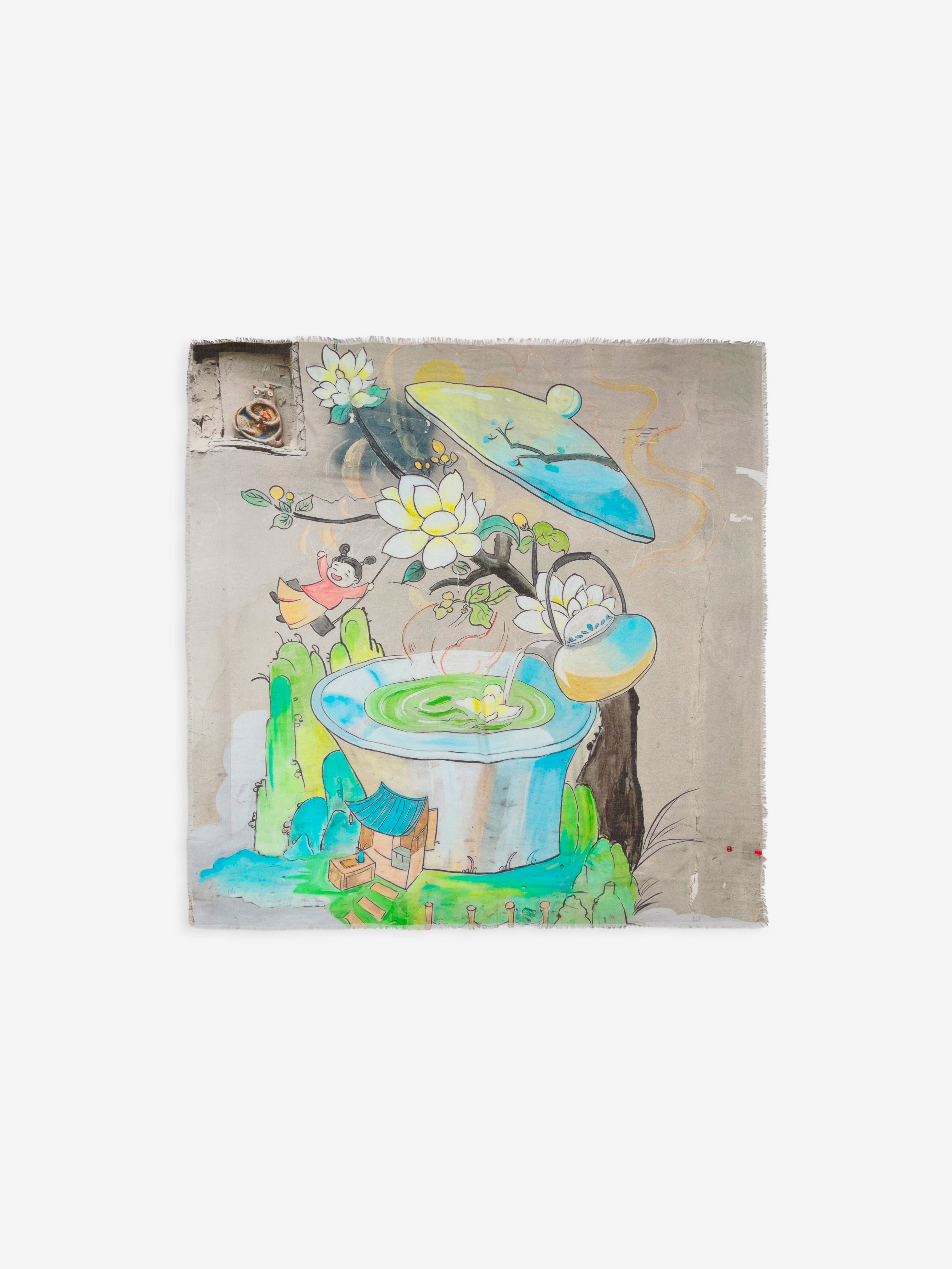 Talking Walls ela cha hu single face square scarf cha hu