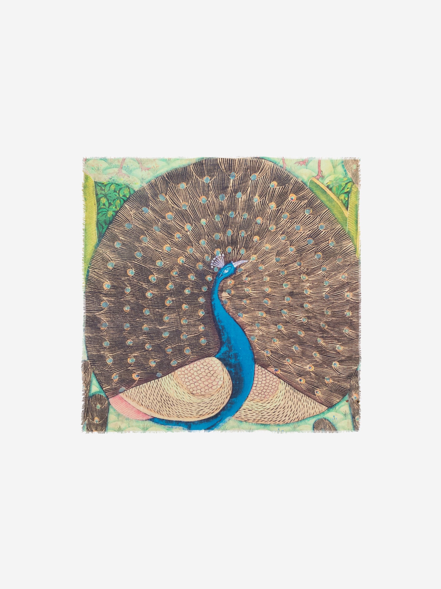 Talking Walls ela peacock single face square scarf peacock