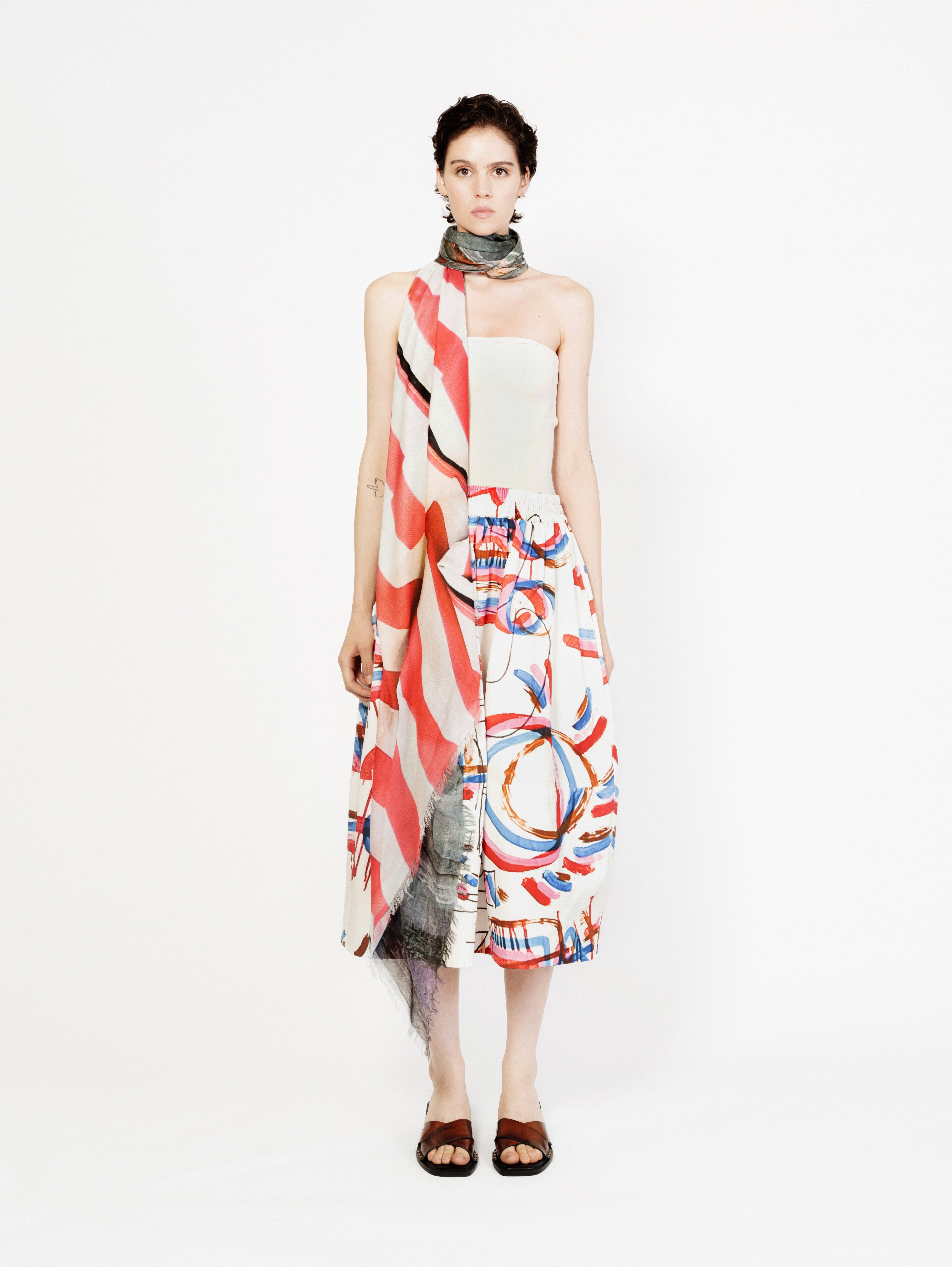 Talking Walls ela red lines single face square scarf red lines