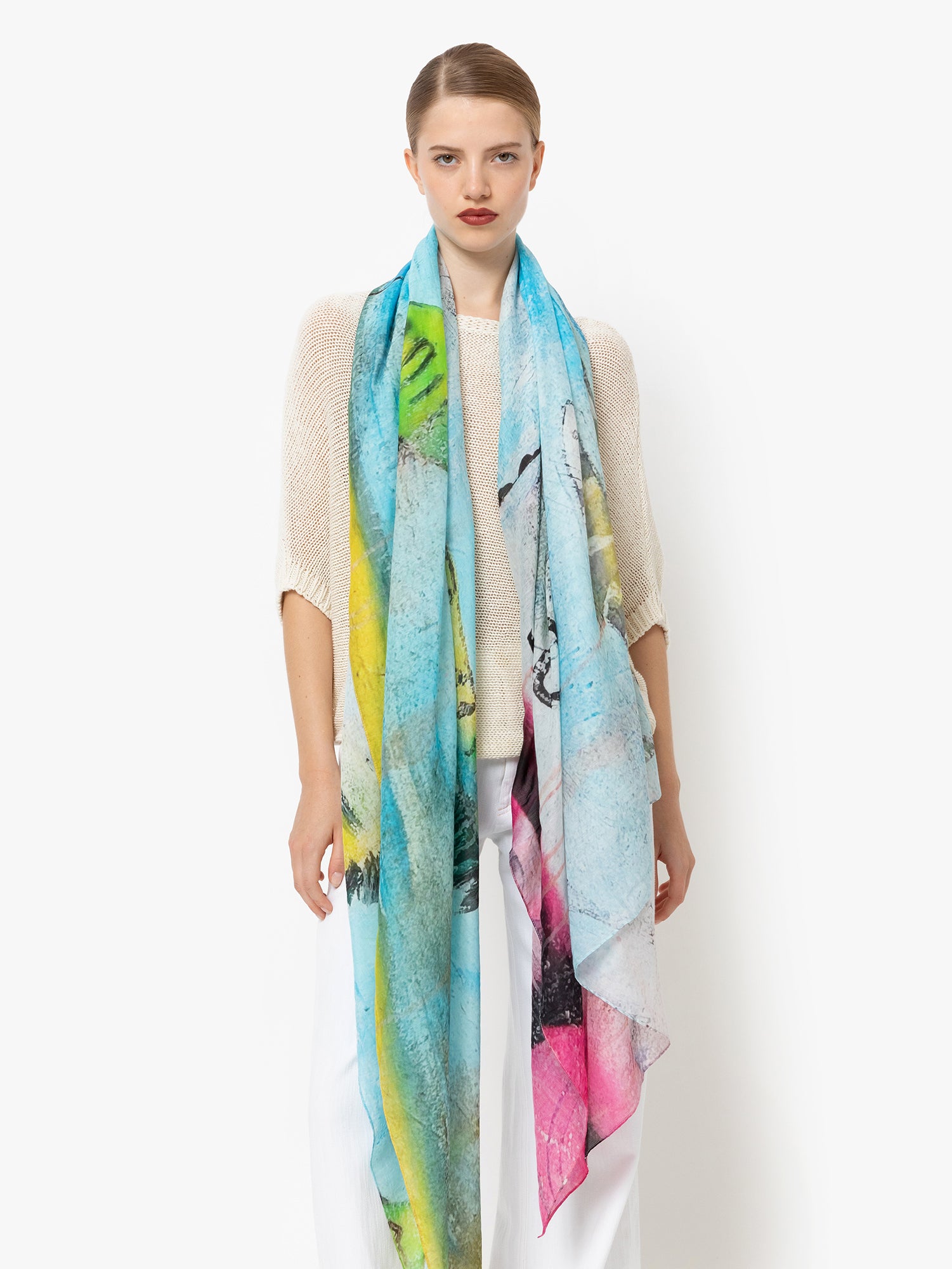 Talking Walls joy single face single face rectangular scarf aquarius