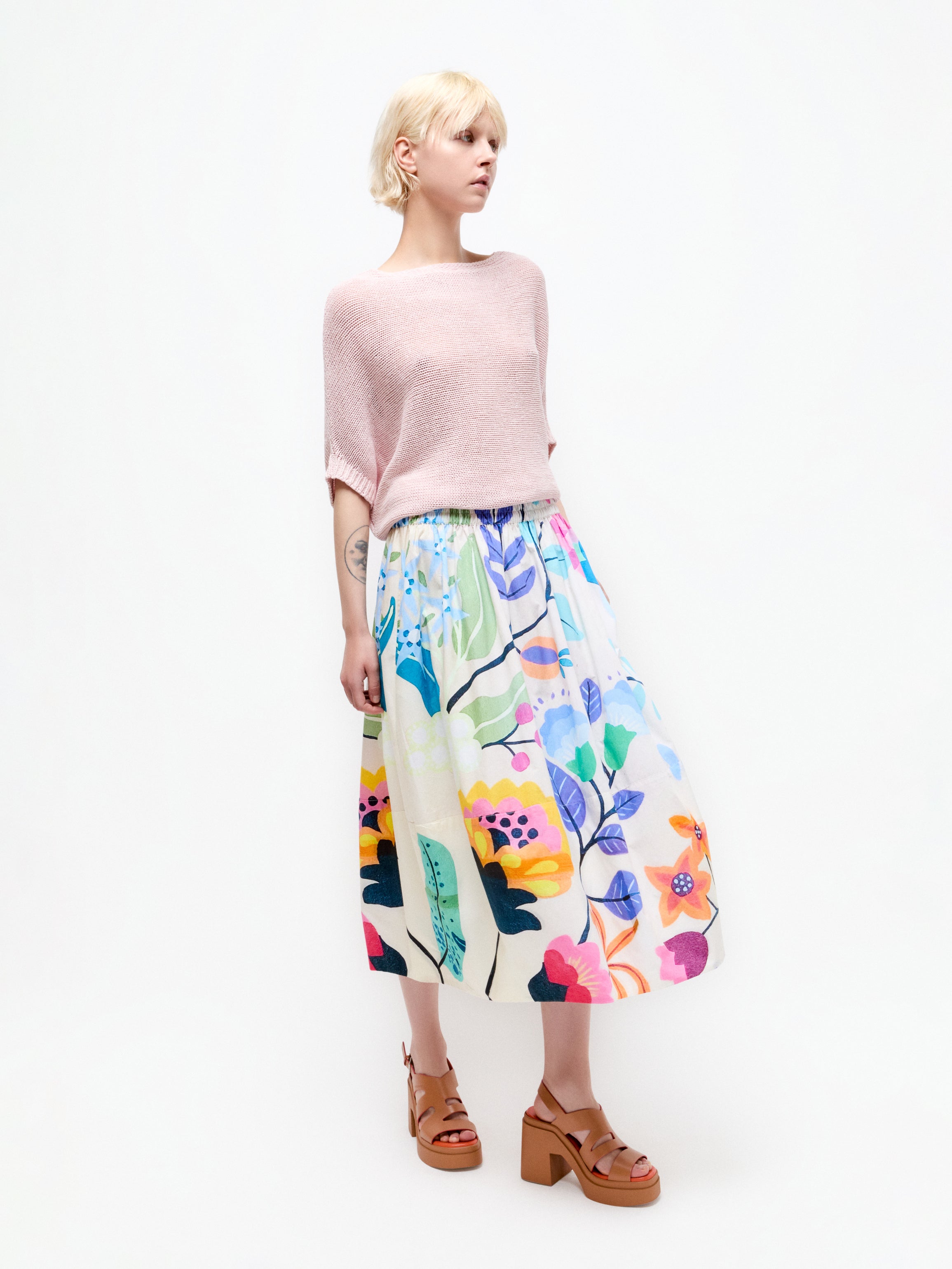 Talking Walls juju colibri A-line midi skirt colibri