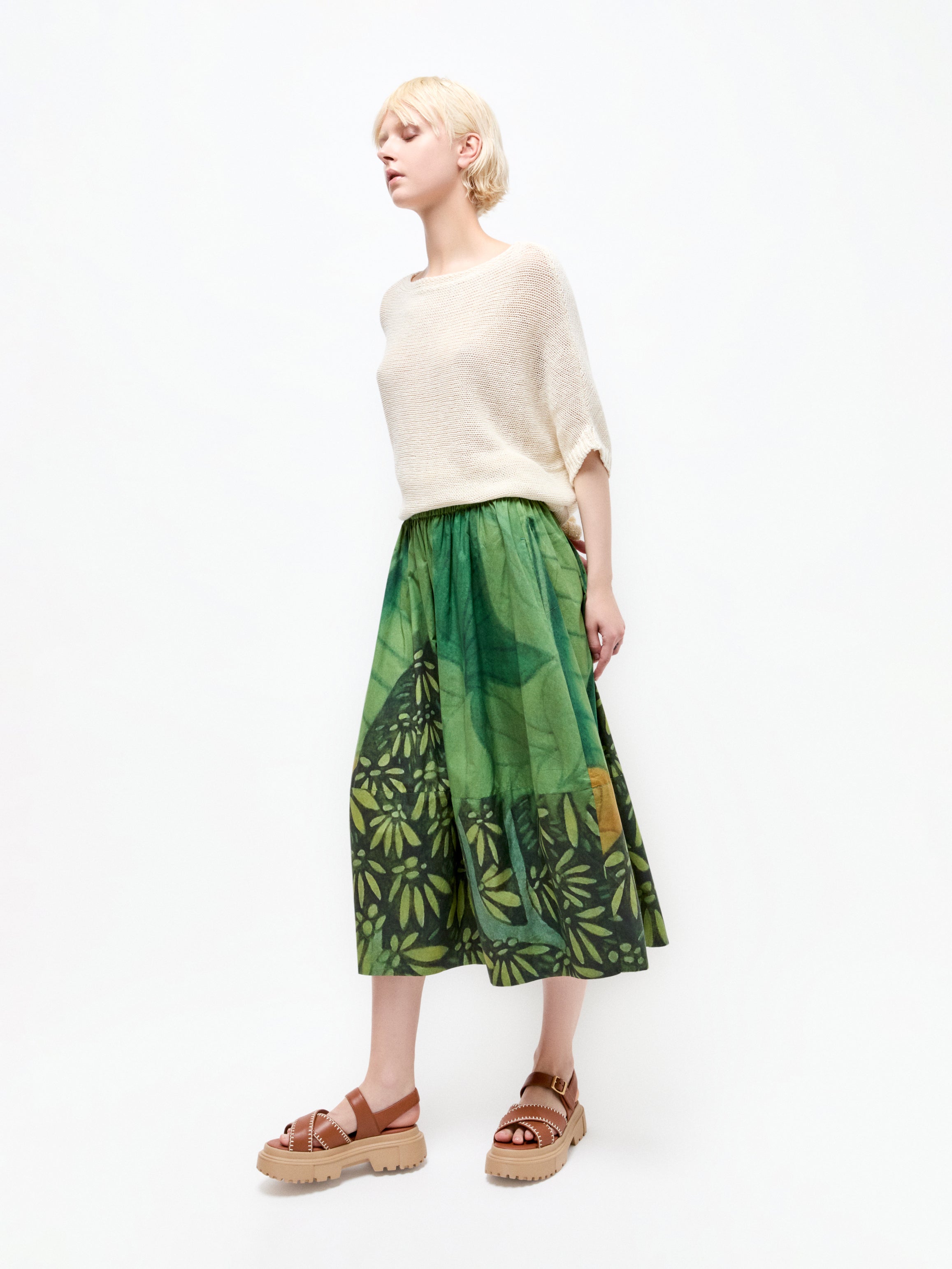 Talking Walls juju jungle A-line midi skirt jungle