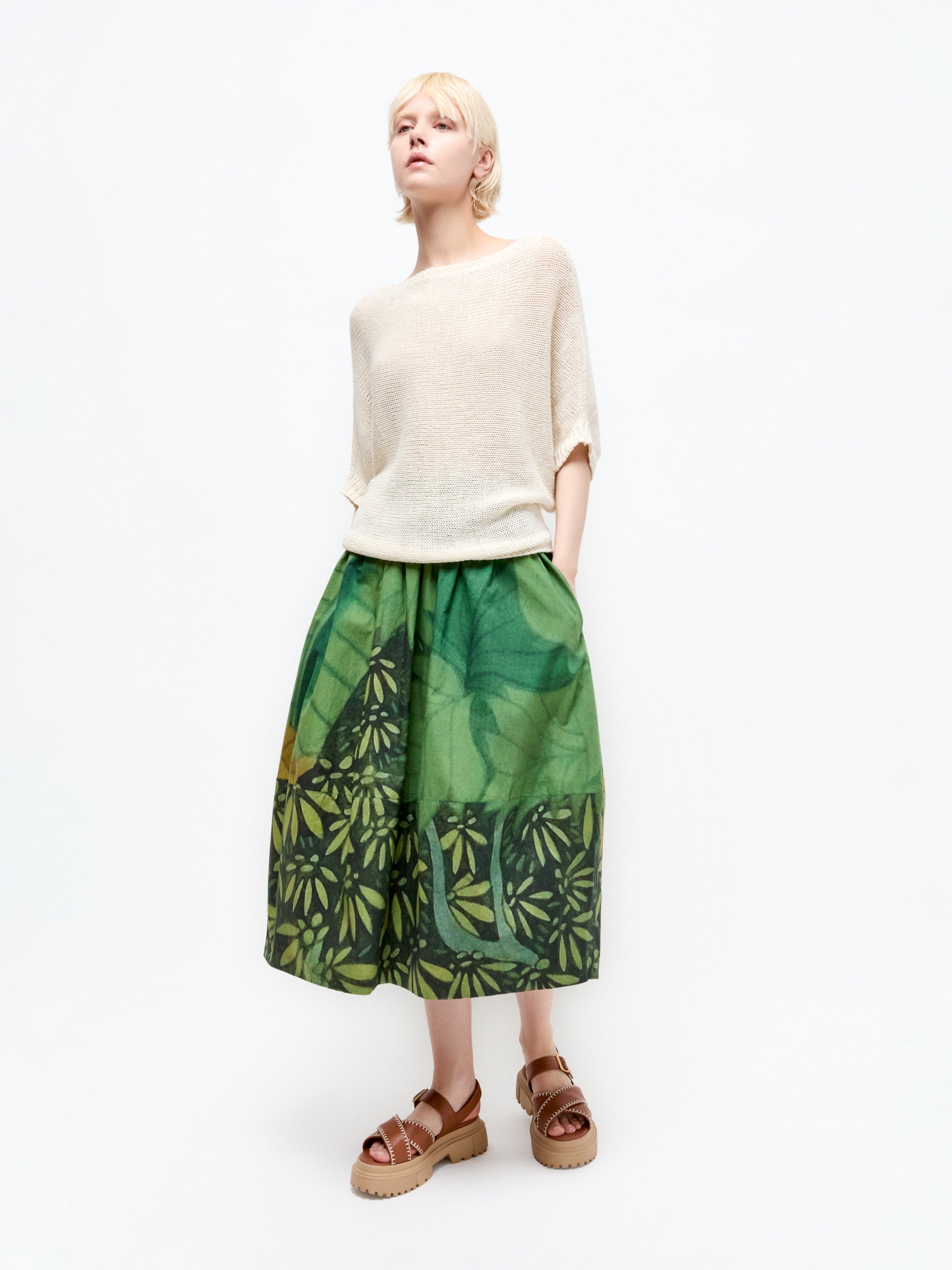 Talking Walls juju jungle A-line midi skirt jungle
